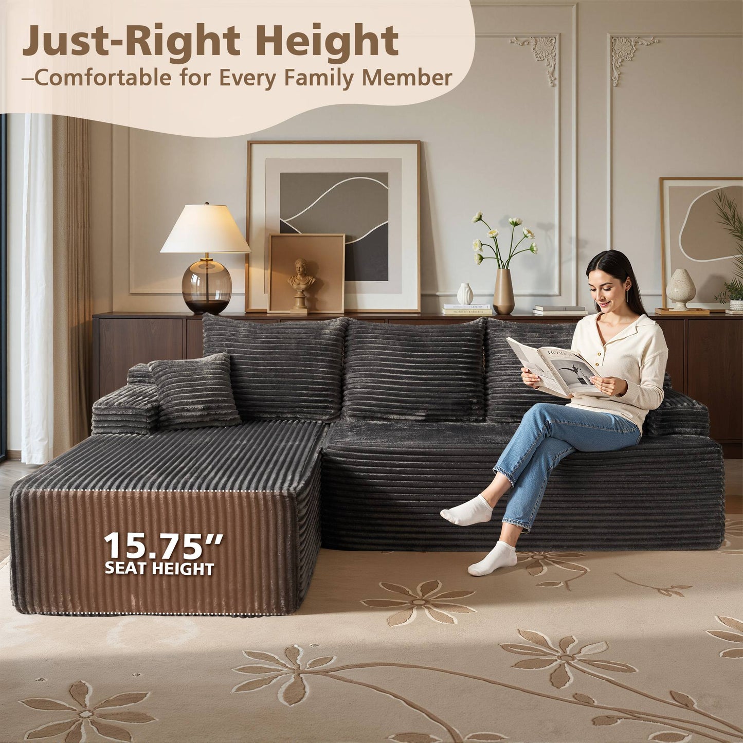 96" Cloud Sectional Couch with L-Shape Chaise,Modern Modular Sofa with Deep Seat, No Assembly Required