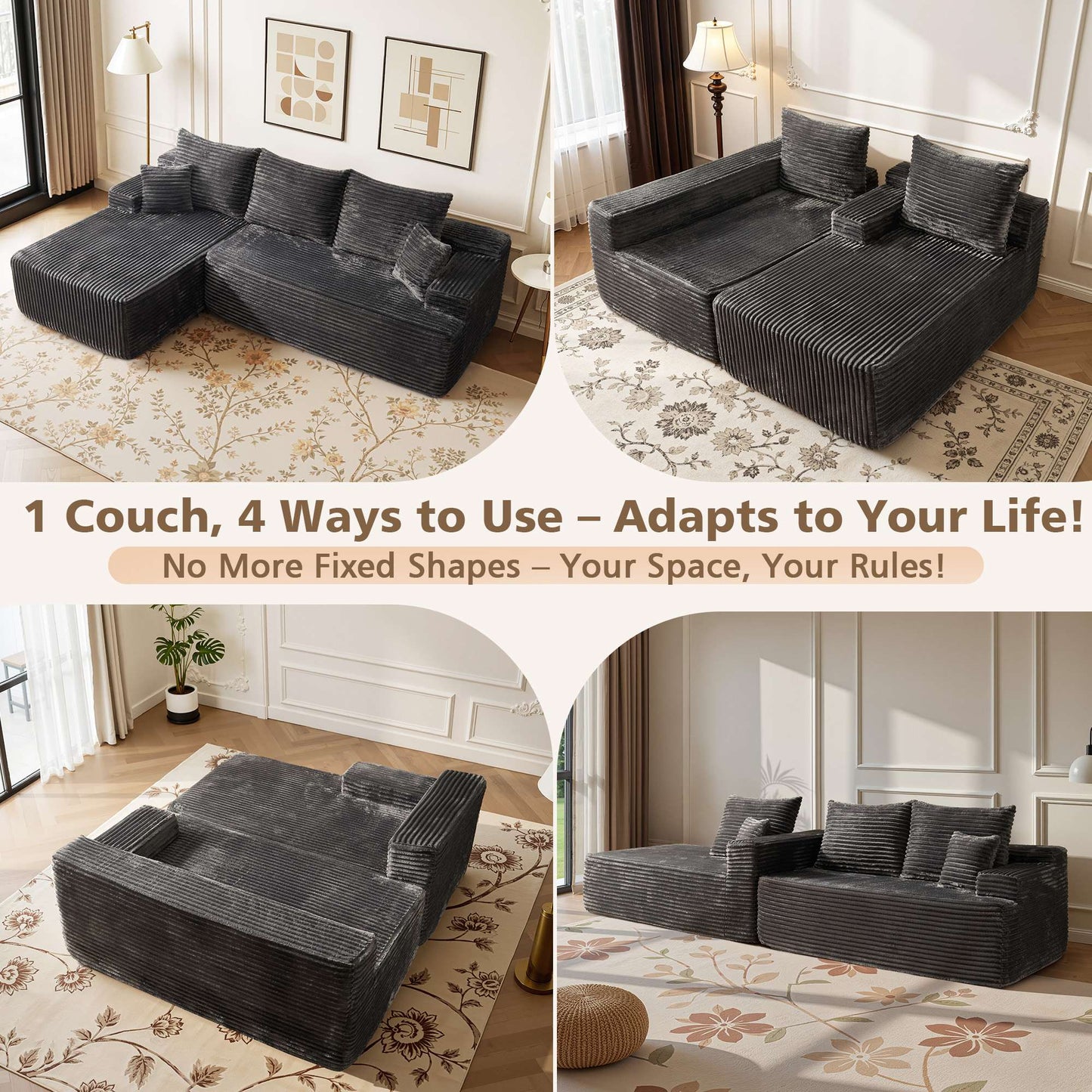 96" Cloud Sectional Couch with L-Shape Chaise,Modern Modular Sofa with Deep Seat, No Assembly Required