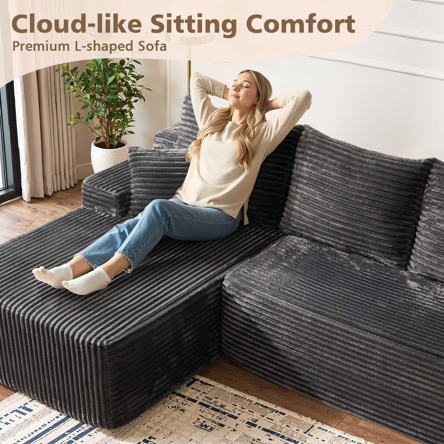 96" Cloud Sectional Couch with L-Shape Chaise,Modern Modular Sofa with Deep Seat, No Assembly Required