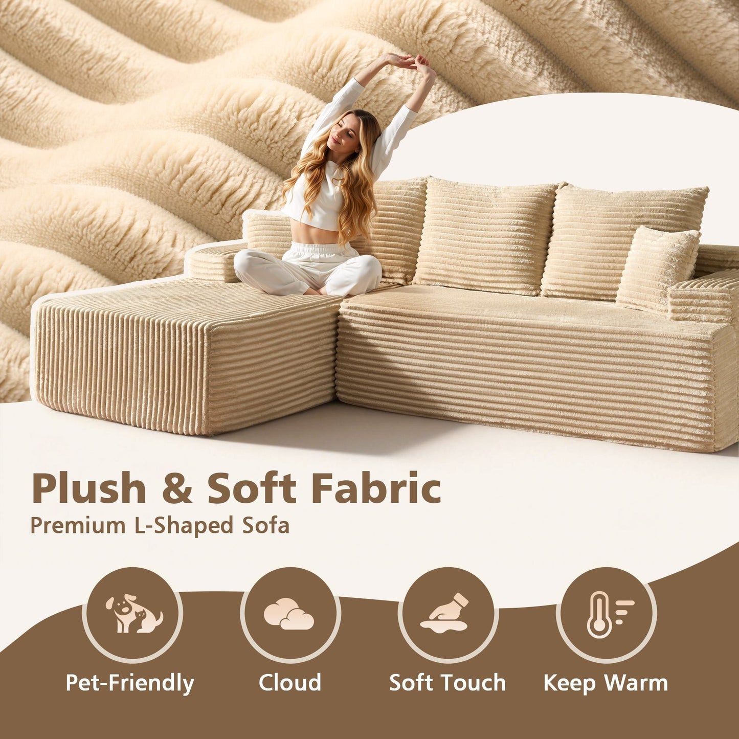 96" Cloud Sectional Couch with L-Shape Chaise,Modern Modular Sofa with Deep Seat, No Assembly Required