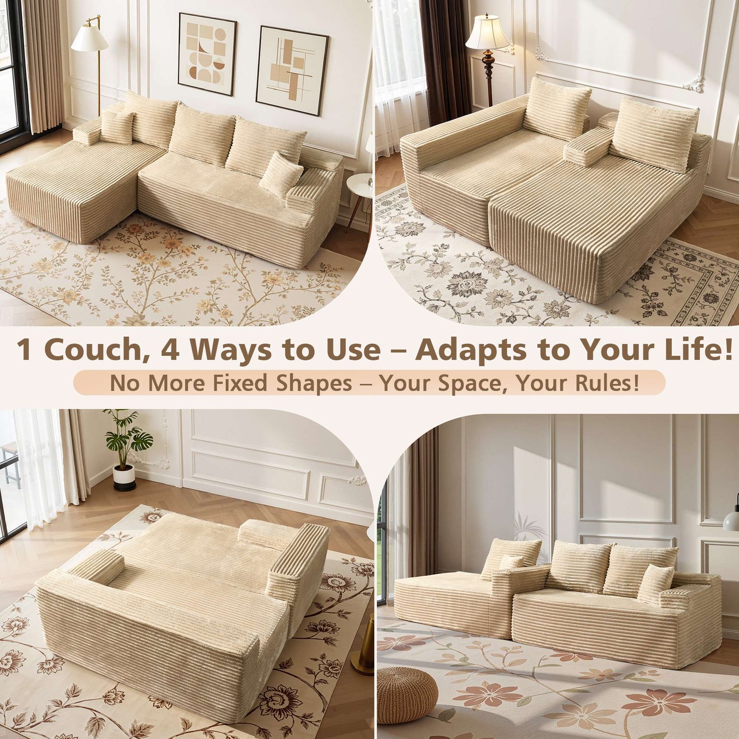 96" Cloud Sectional Couch with L-Shape Chaise,Modern Modular Sofa with Deep Seat, No Assembly Required