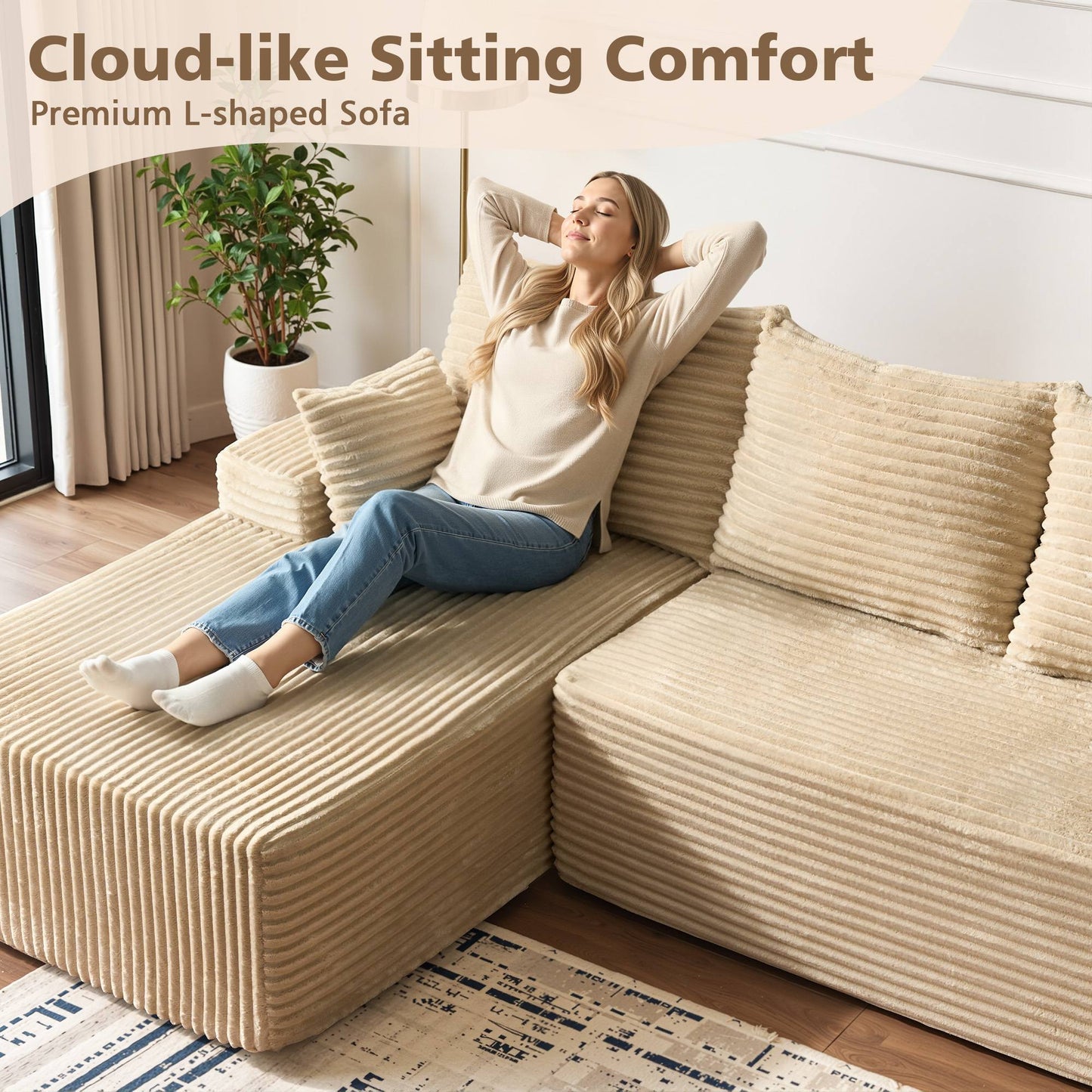 96" Cloud Sectional Couch with L-Shape Chaise,Modern Modular Sofa with Deep Seat, No Assembly Required