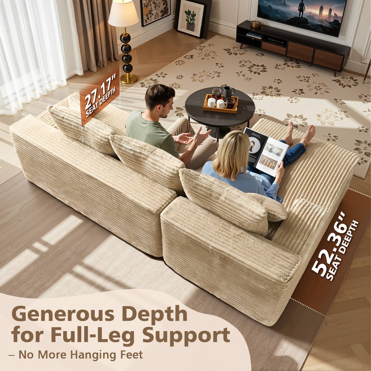 96" Cloud Sectional Couch with L-Shape Chaise,Modern Modular Sofa with Deep Seat, No Assembly Required