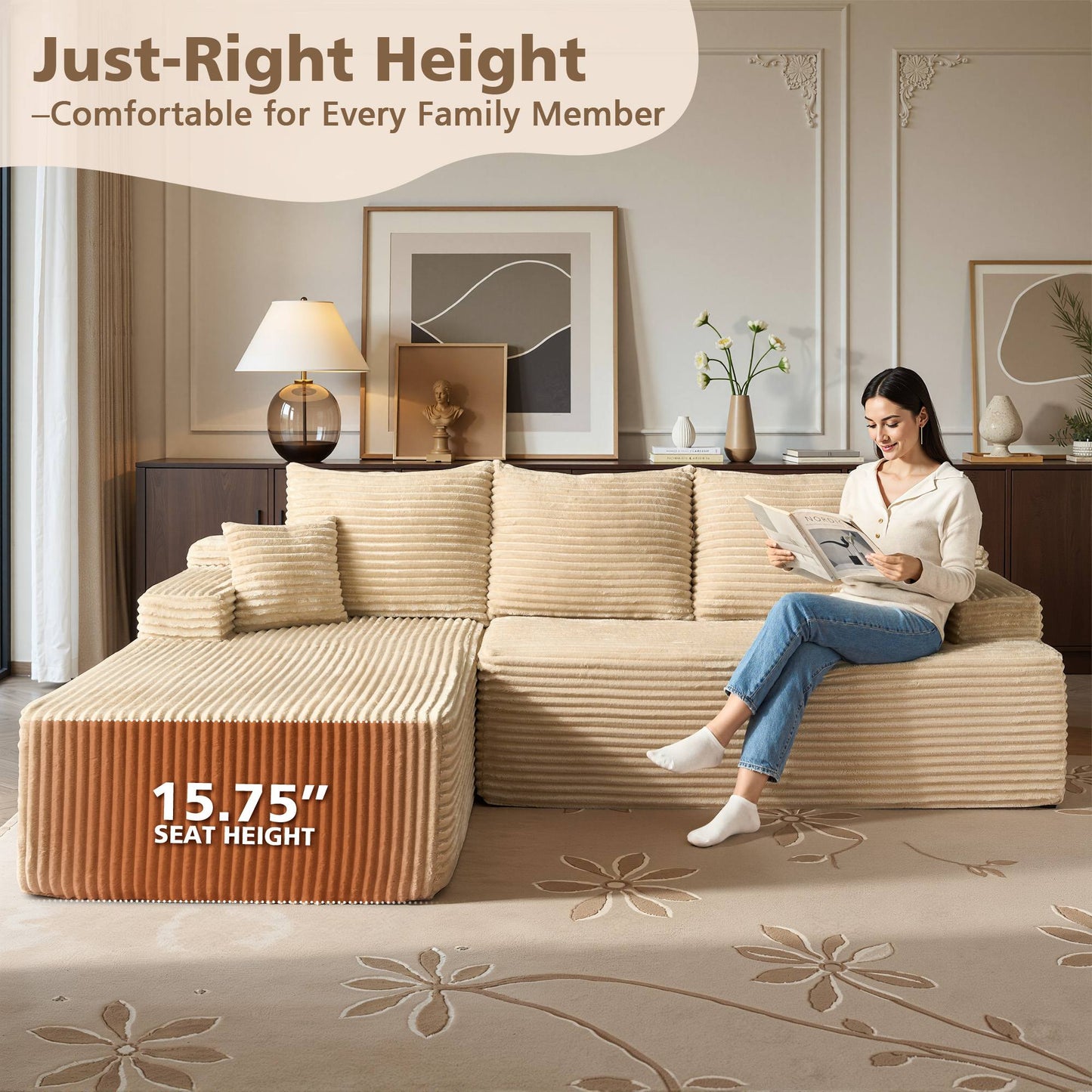 96" Cloud Sectional Couch with L-Shape Chaise,Modern Modular Sofa with Deep Seat, No Assembly Required