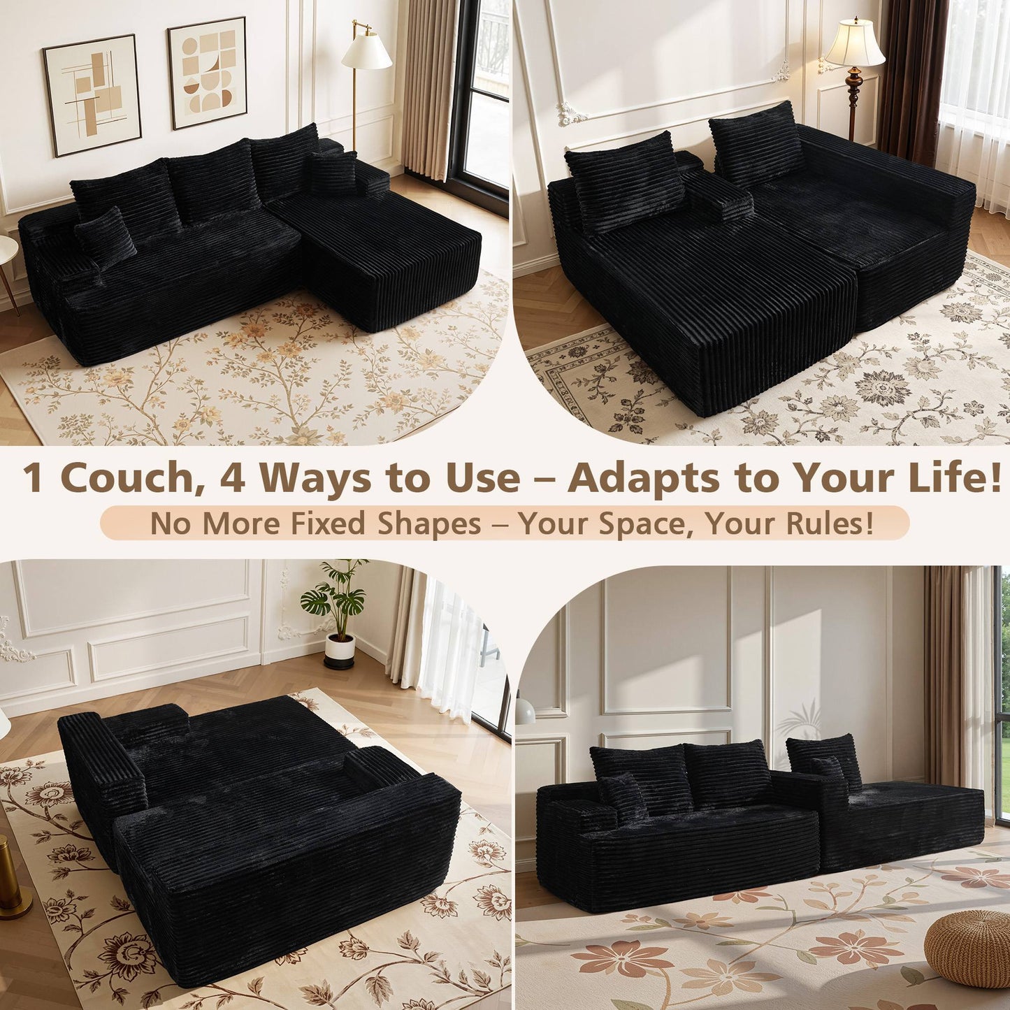 96" Cloud Sectional Couch with L-Shape Chaise,Modern Modular Sofa with Deep Seat, No Assembly Required