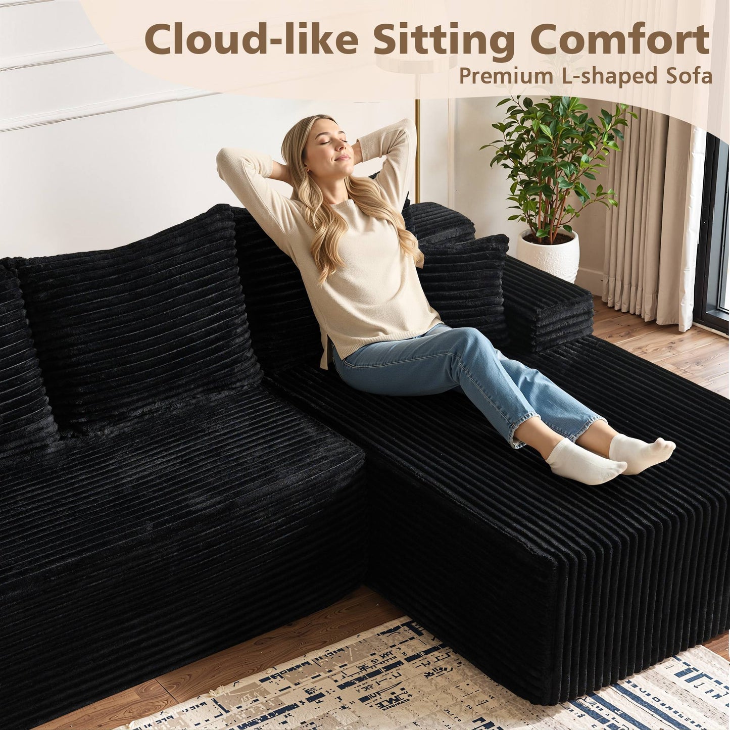 96" Cloud Sectional Couch with L-Shape Chaise,Modern Modular Sofa with Deep Seat, No Assembly Required