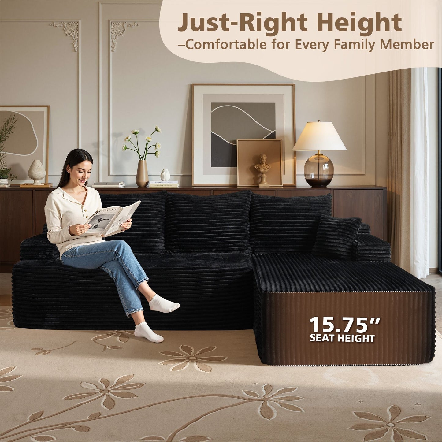 96" Cloud Sectional Couch with L-Shape Chaise,Modern Modular Sofa with Deep Seat, No Assembly Required