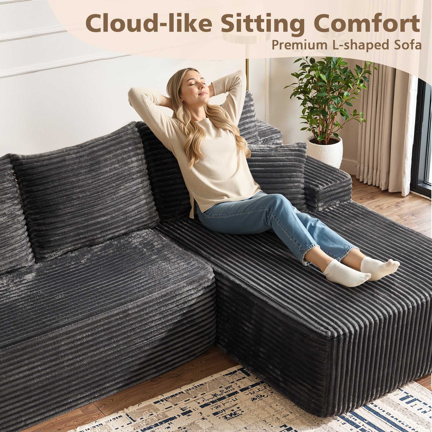 96" Cloud Sectional Couch with L-Shape Chaise,Modern Modular Sofa with Deep Seat, No Assembly Required