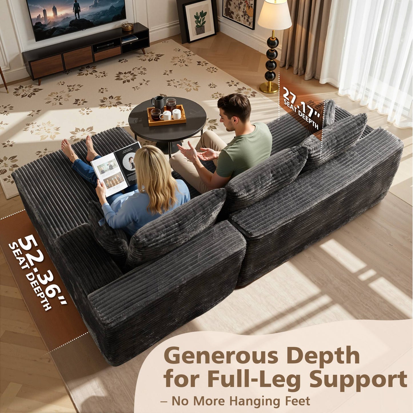 96" Cloud Sectional Couch with L-Shape Chaise,Modern Modular Sofa with Deep Seat, No Assembly Required
