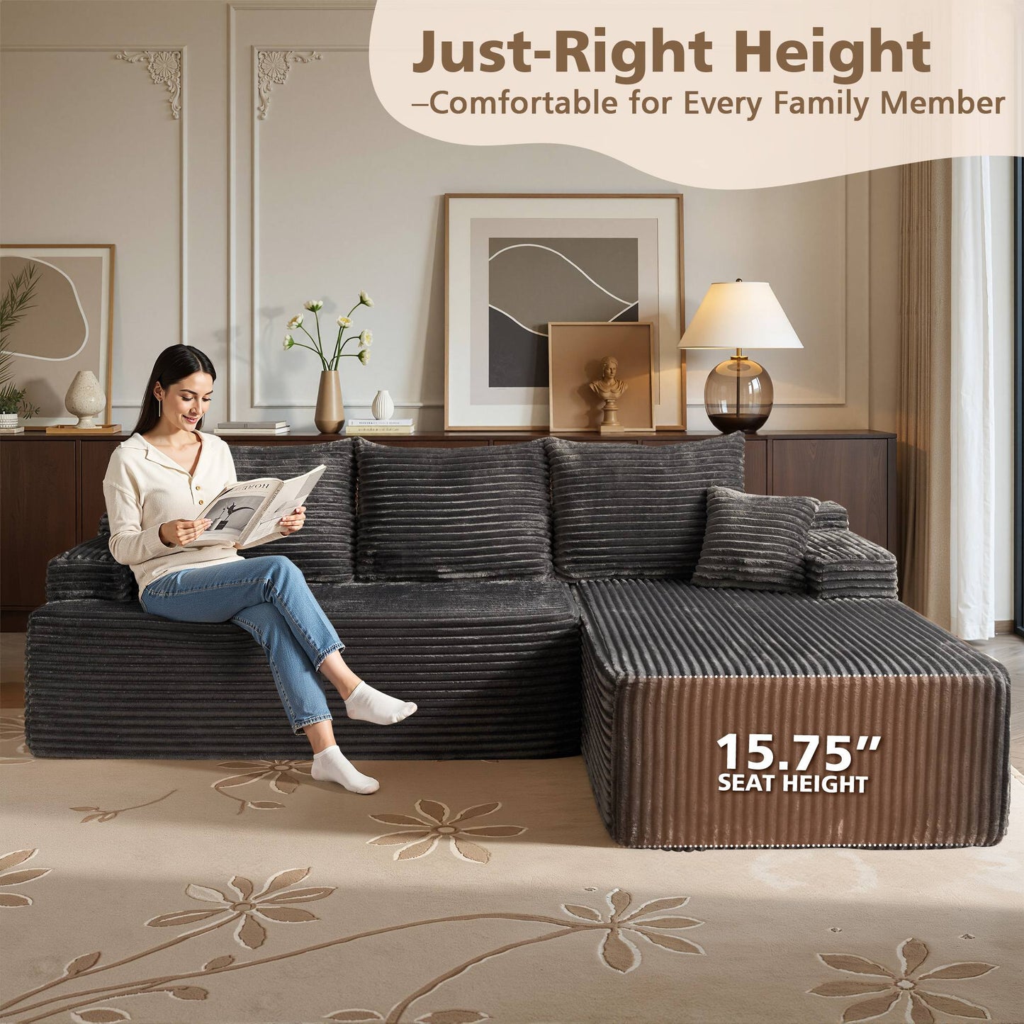 96" Cloud Sectional Couch with L-Shape Chaise,Modern Modular Sofa with Deep Seat, No Assembly Required