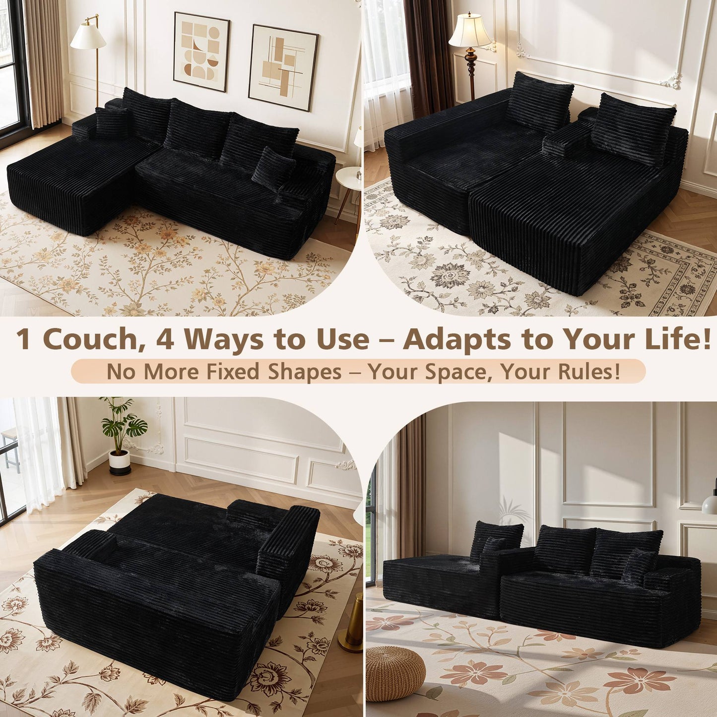 96" Cloud Sectional Couch with L-Shape Chaise,Modern Modular Sofa with Deep Seat, No Assembly Required