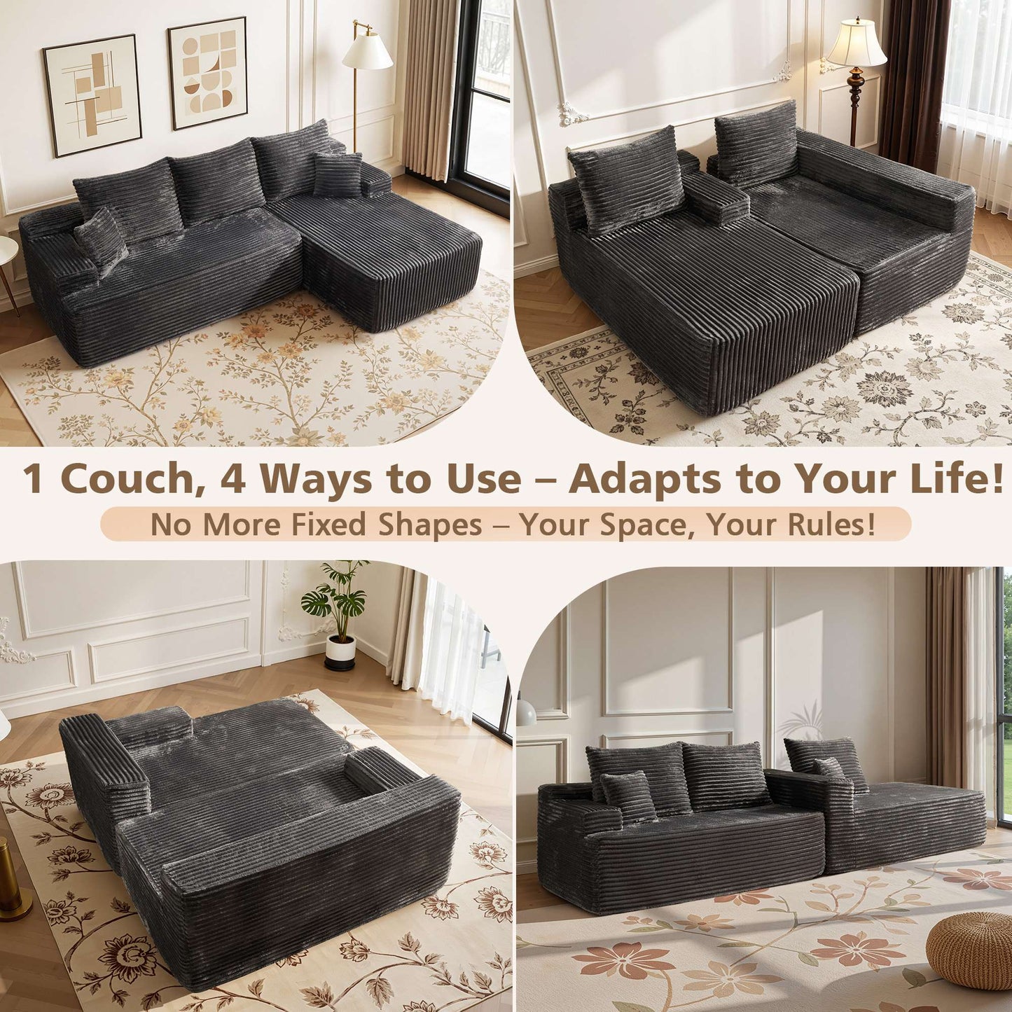 96" Cloud Sectional Couch with L-Shape Chaise,Modern Modular Sofa with Deep Seat, No Assembly Required