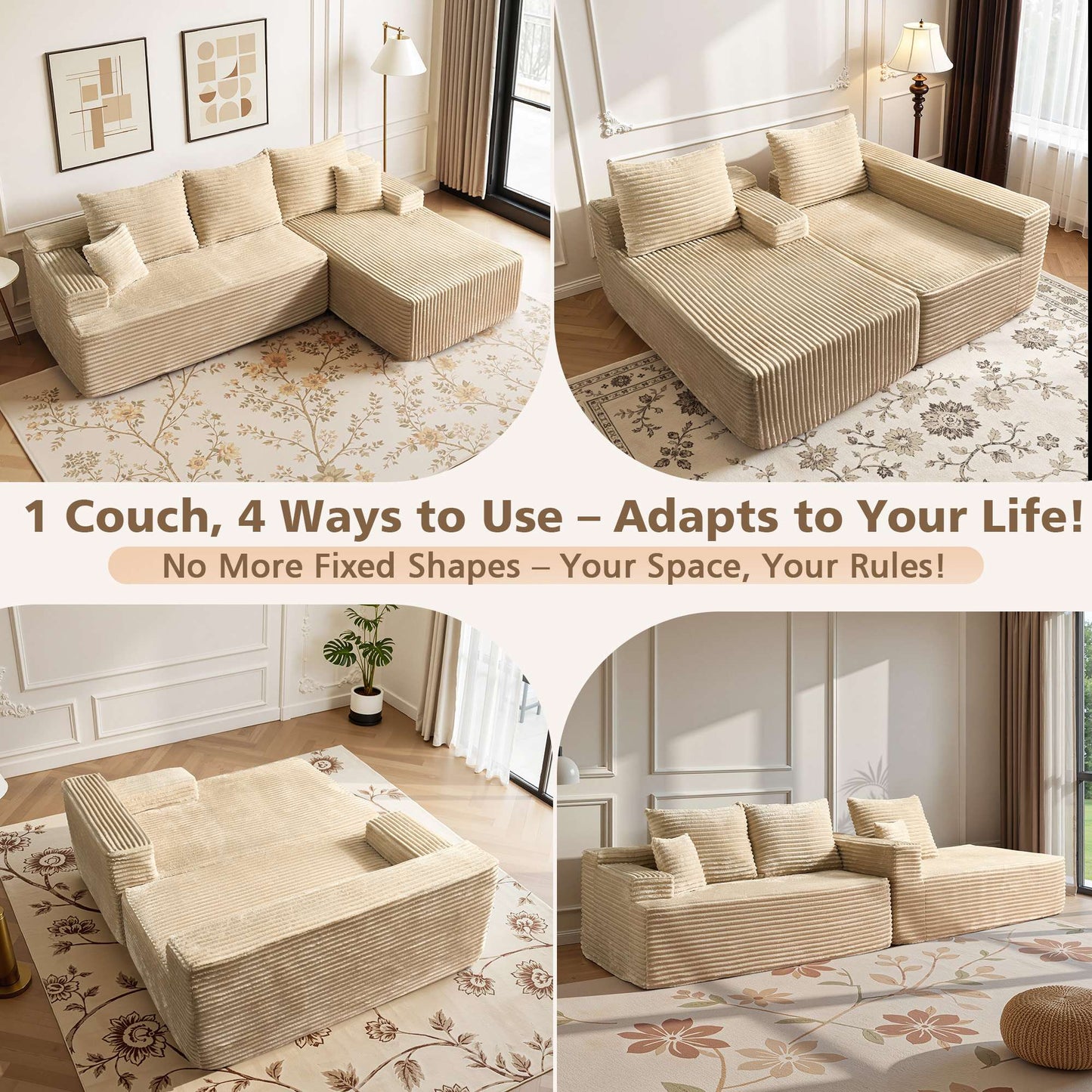 96" Cloud Sectional Couch with L-Shape Chaise,Modern Modular Sofa with Deep Seat, No Assembly Required
