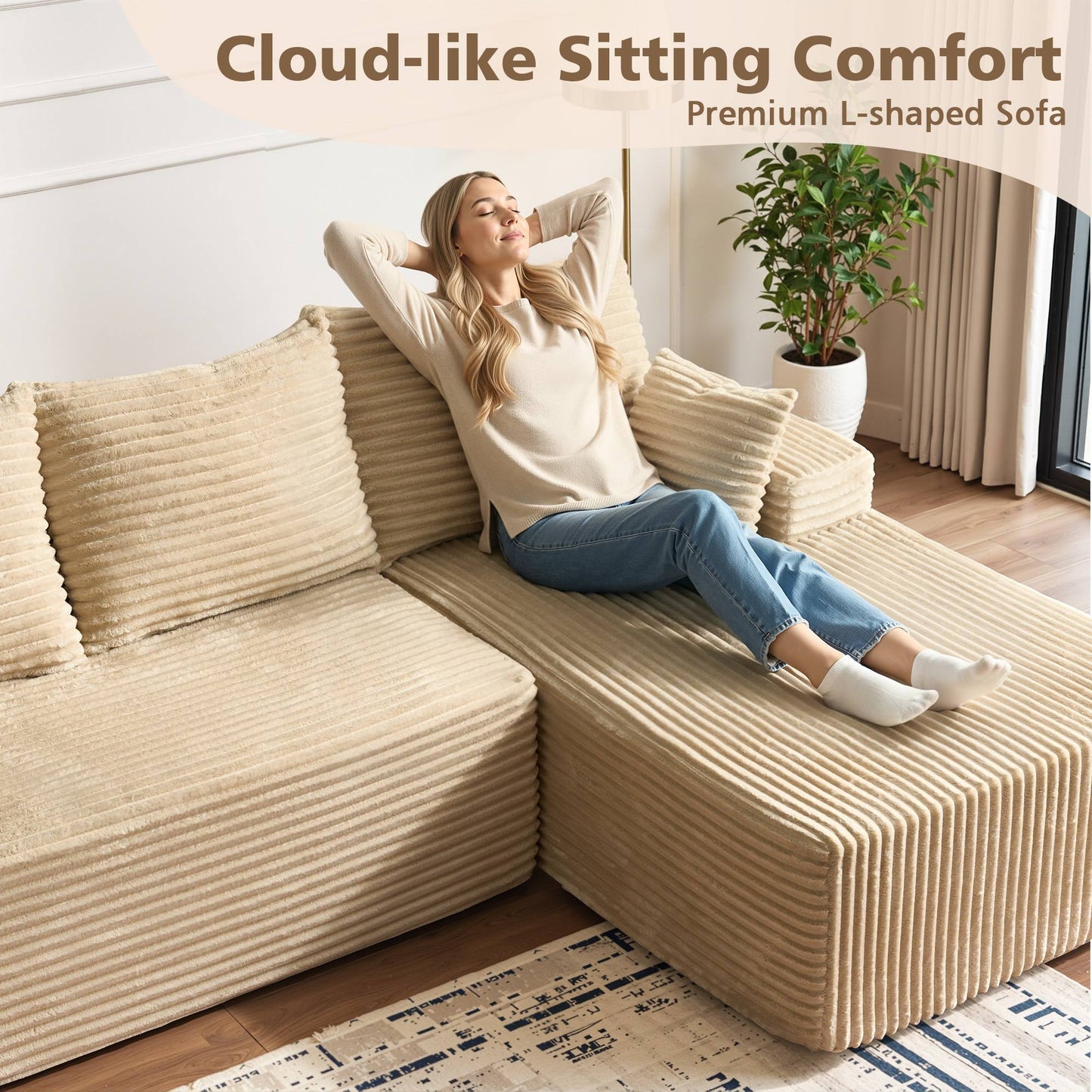 96" Cloud Sectional Couch with L-Shape Chaise,Modern Modular Sofa with Deep Seat, No Assembly Required