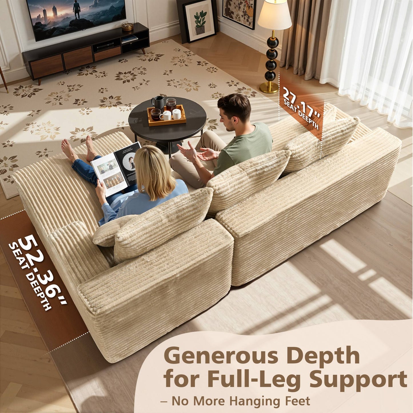 96" Cloud Sectional Couch with L-Shape Chaise,Modern Modular Sofa with Deep Seat, No Assembly Required