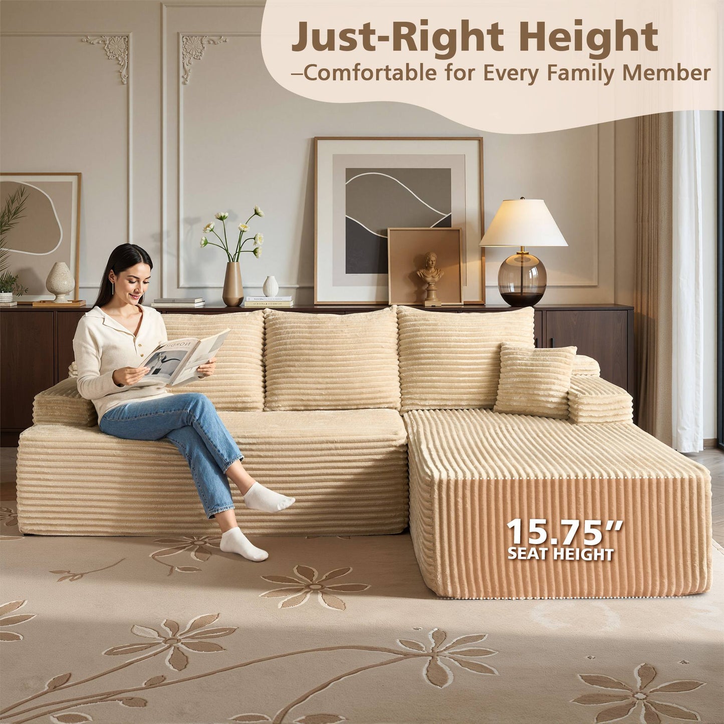 96" Cloud Sectional Couch with L-Shape Chaise,Modern Modular Sofa with Deep Seat, No Assembly Required