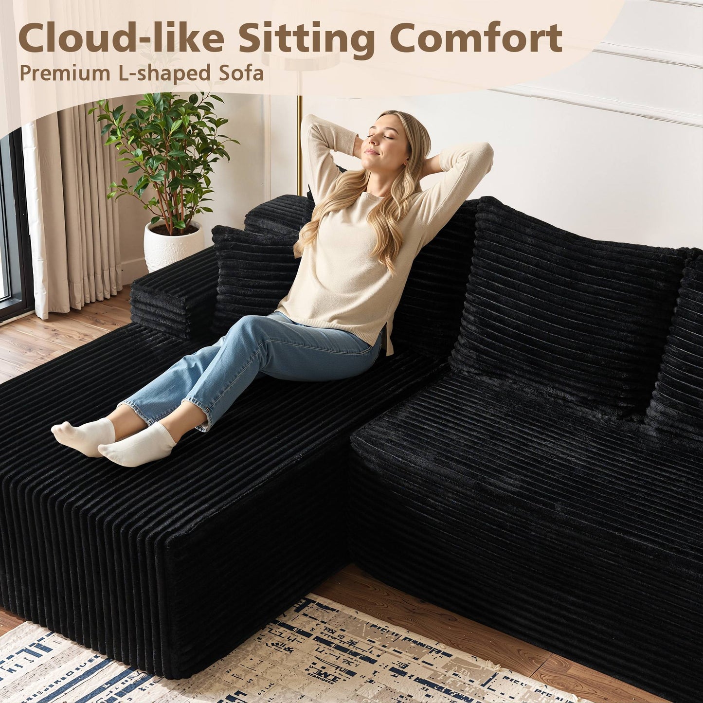 96" Cloud Sectional Couch with L-Shape Chaise,Modern Modular Sofa with Deep Seat, No Assembly Required