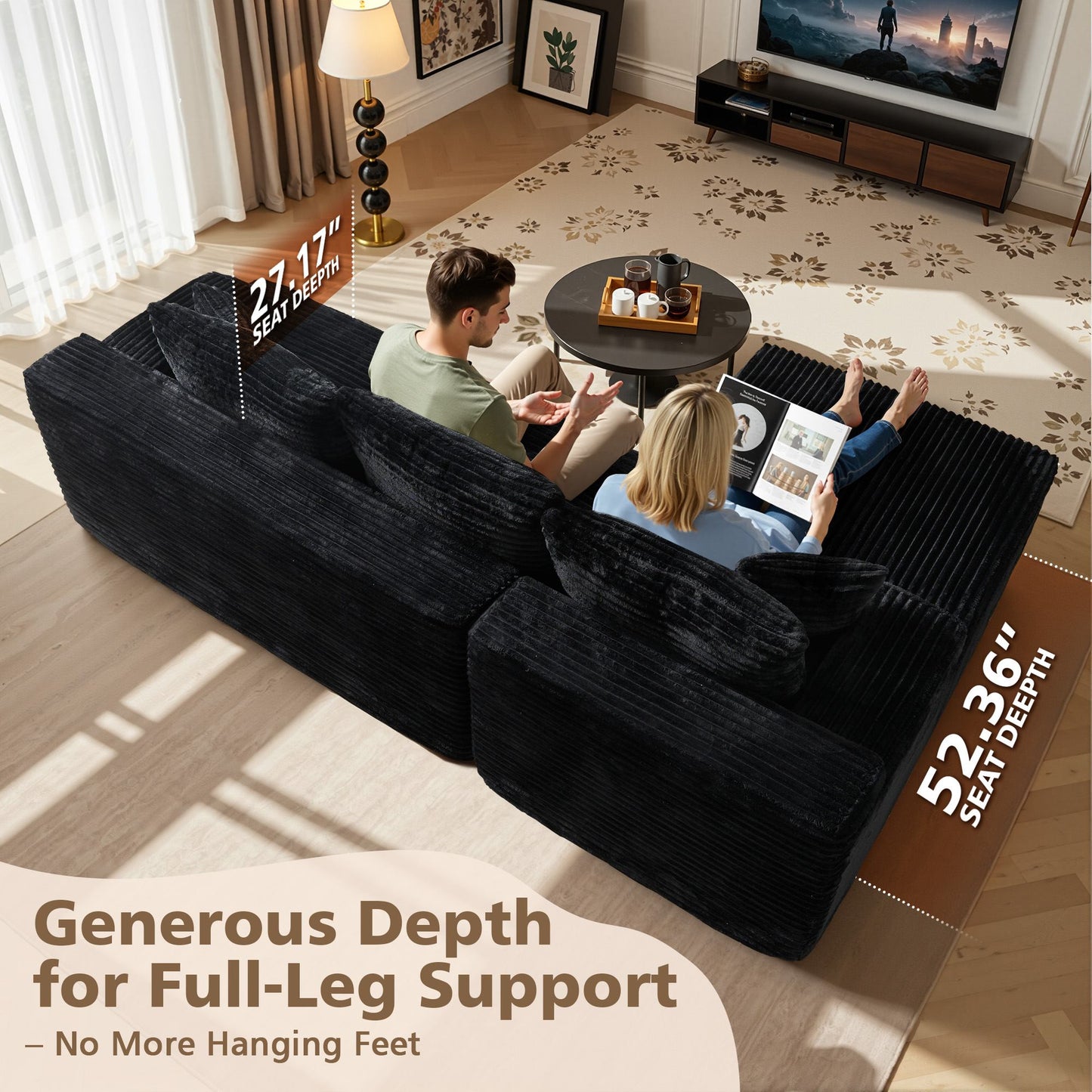 96" Cloud Sectional Couch with L-Shape Chaise,Modern Modular Sofa with Deep Seat, No Assembly Required