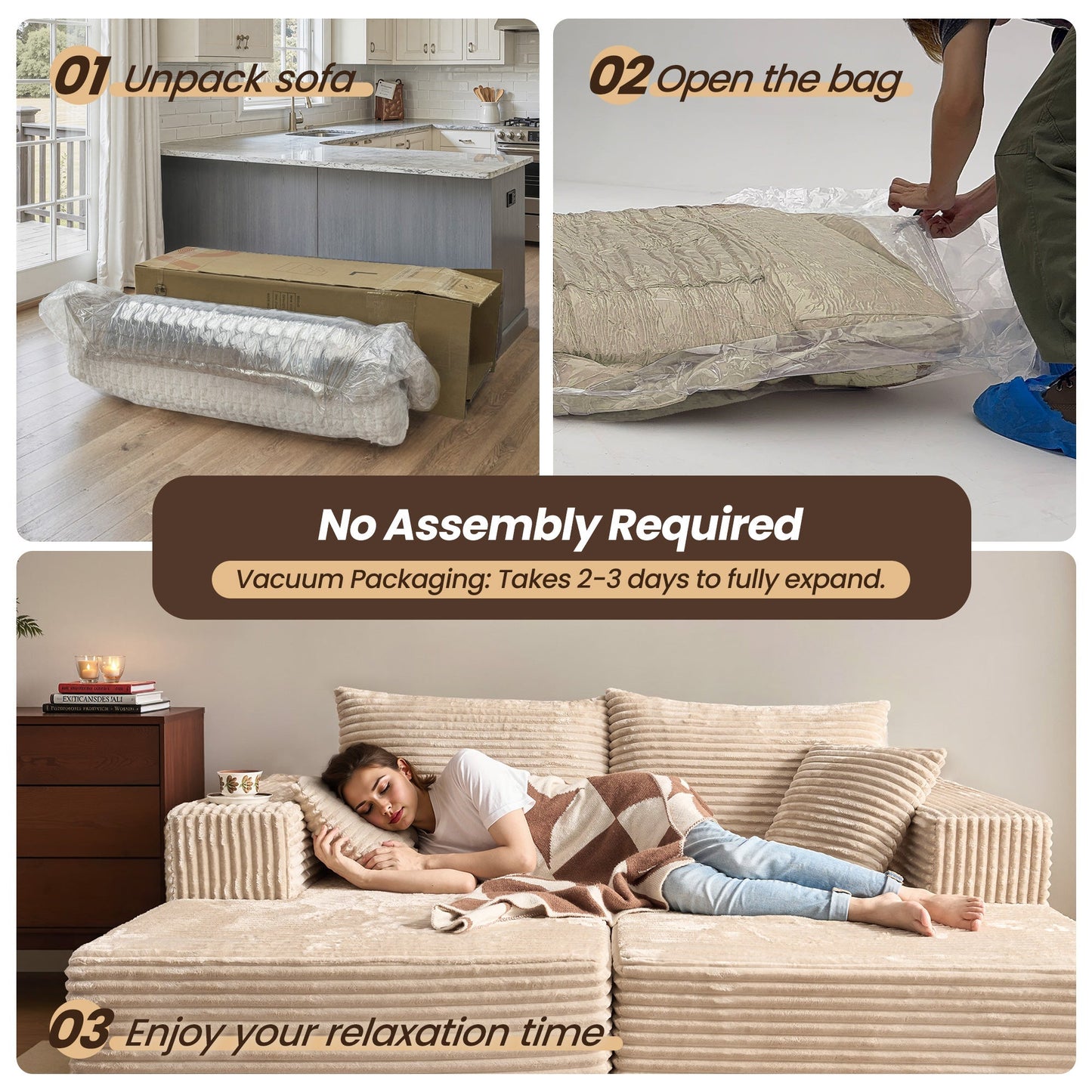 81" Boneless Sofa, Sleeper Couch, No Assembly Required