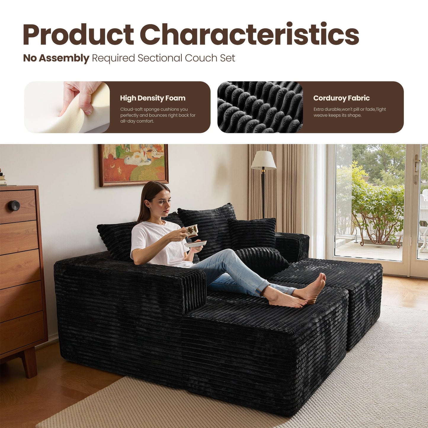 81" Boneless Sofa, Sleeper Couch, No Assembly Required