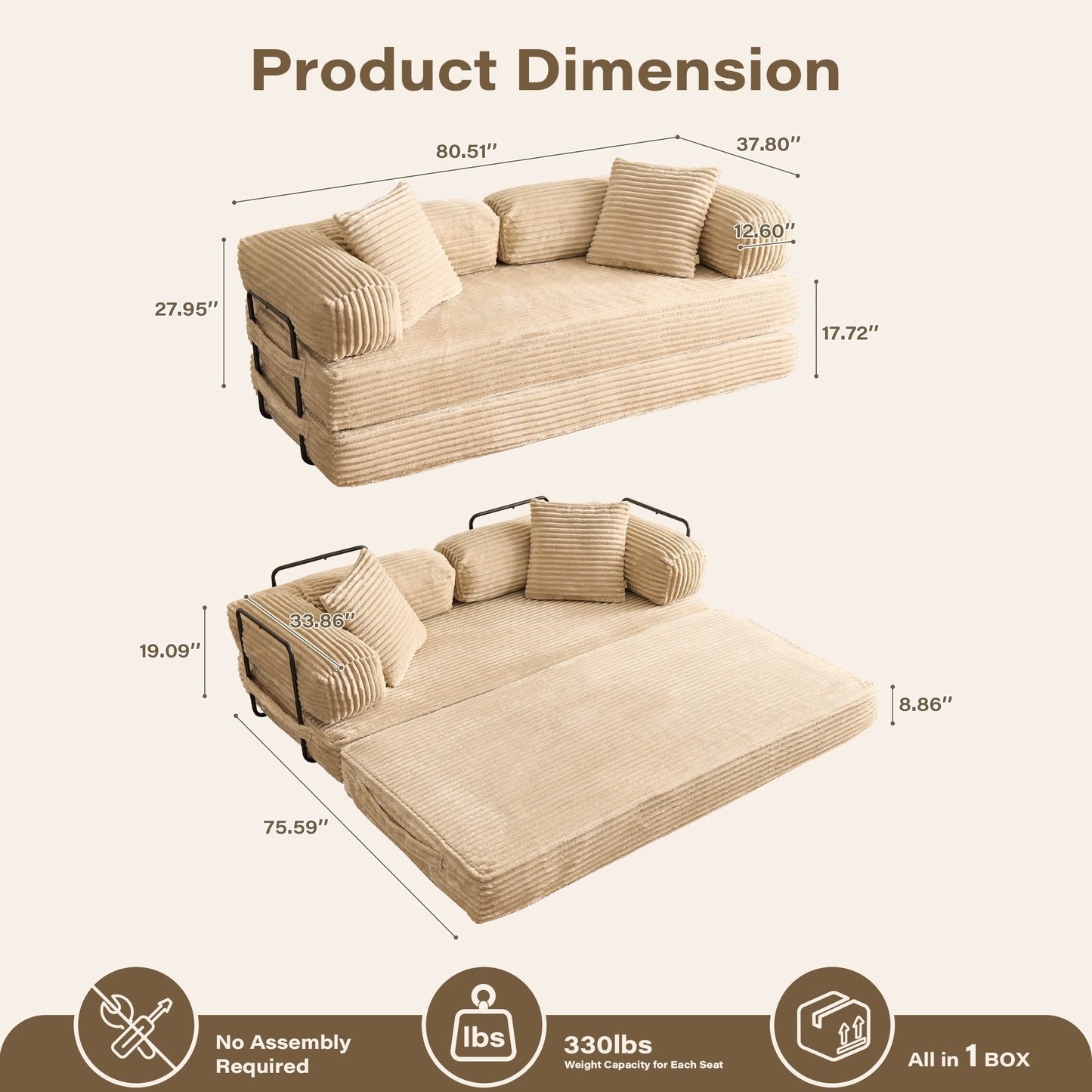 80" Convertible Modular Sofa Bed