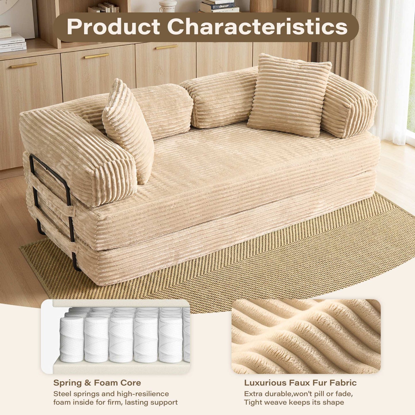 80" Convertible Modular Sofa Bed