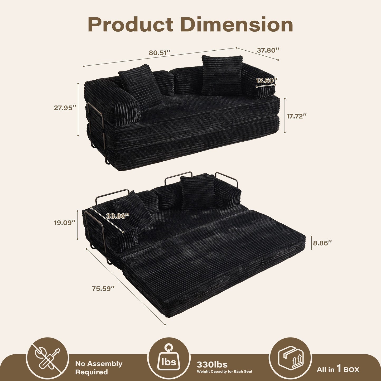80" Convertible Modular Sofa Bed