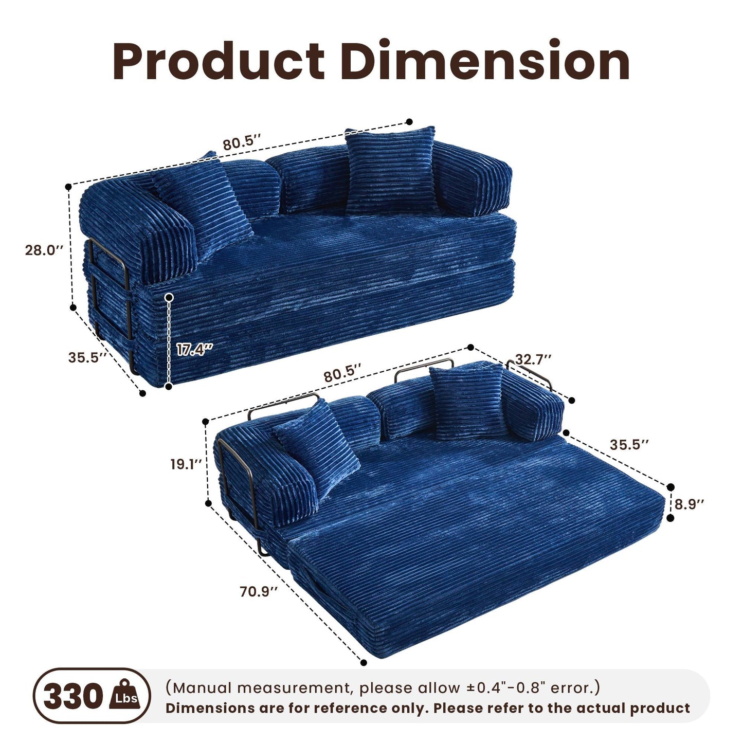 80" Convertible Modular Sofa Bed