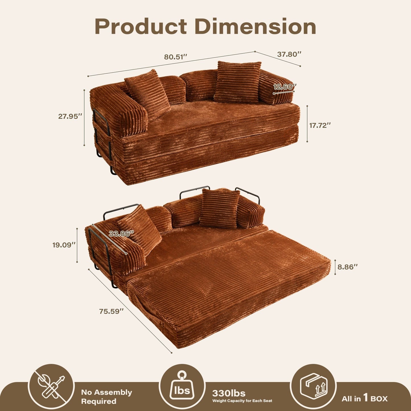 80" Convertible Modular Sofa Bed