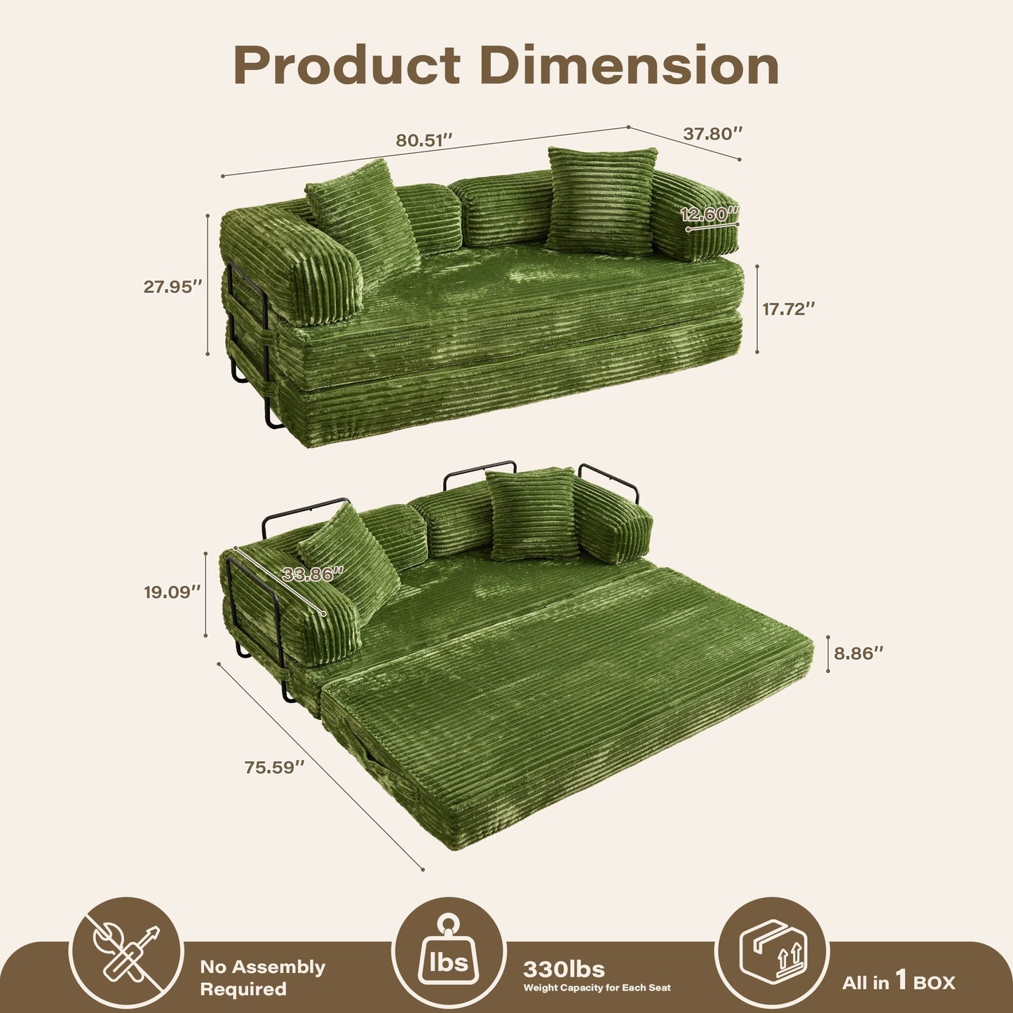 80" Convertible Modular Sofa Bed