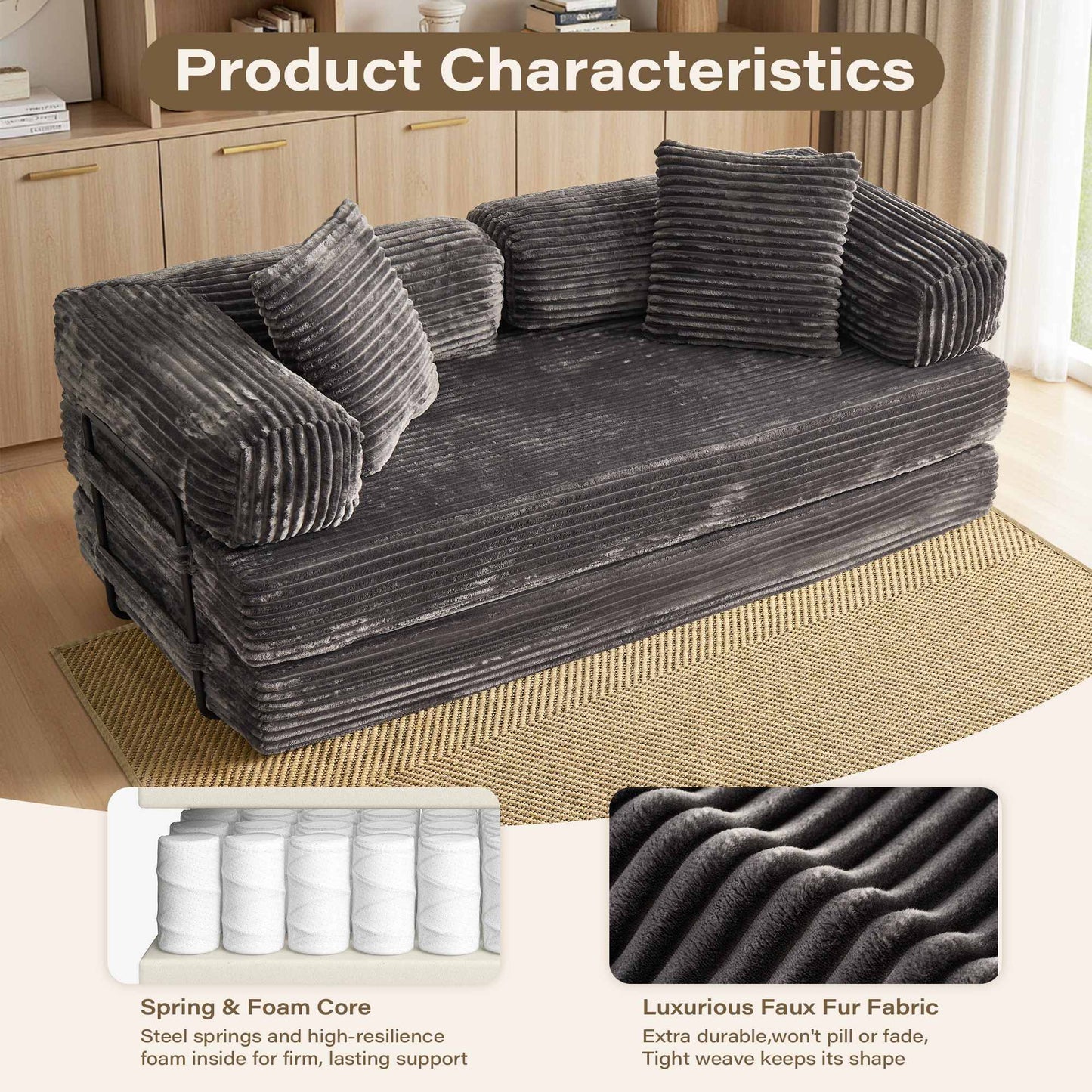 80" Convertible Modular Sofa Bed