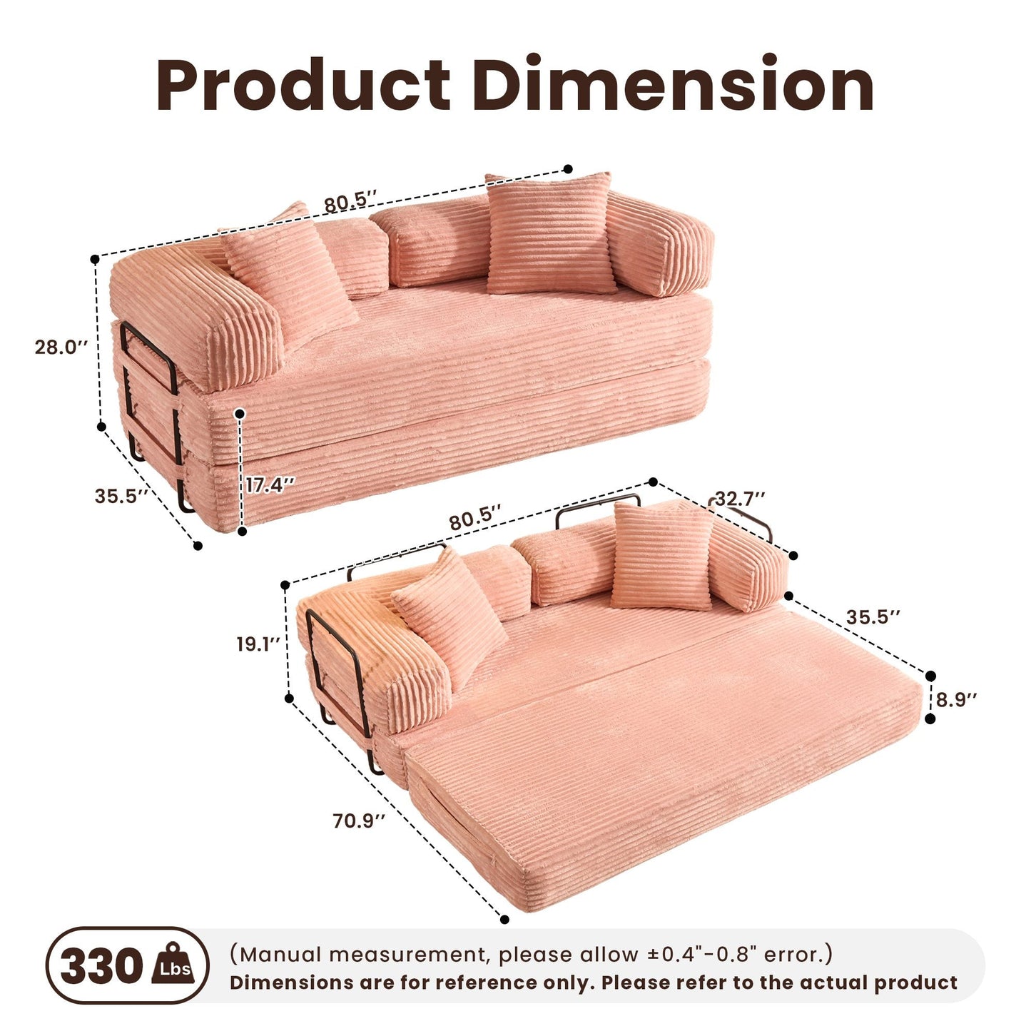 80" Convertible Modular Sofa Bed