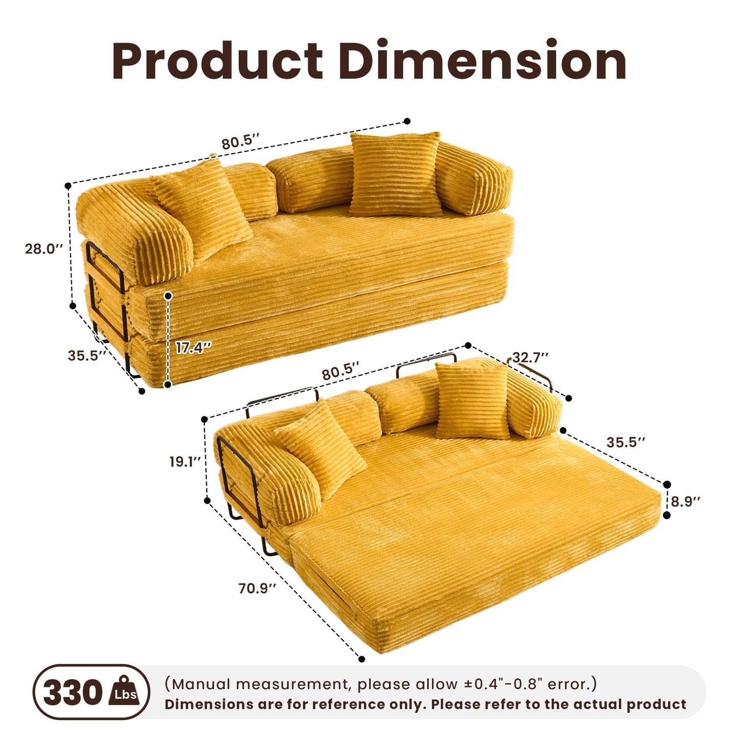 80" Convertible Modular Sofa Bed