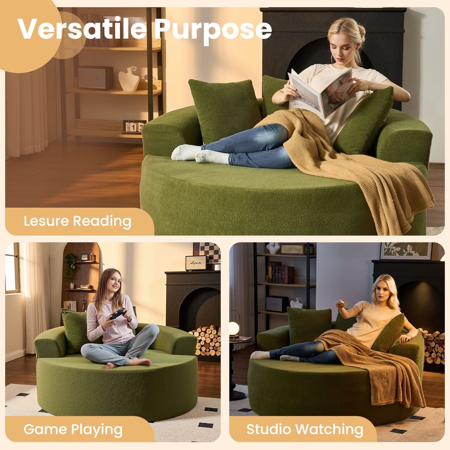 59" O-Shape Modular Couch, Plush Corduroy Fabric, No Assembly Required