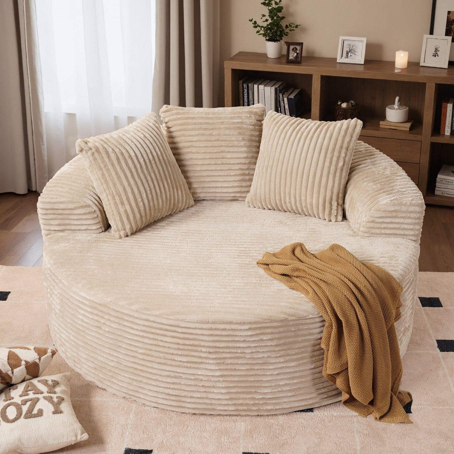 59" O-Shape Modular Couch, Plush Corduroy Fabric, No Assembly Required