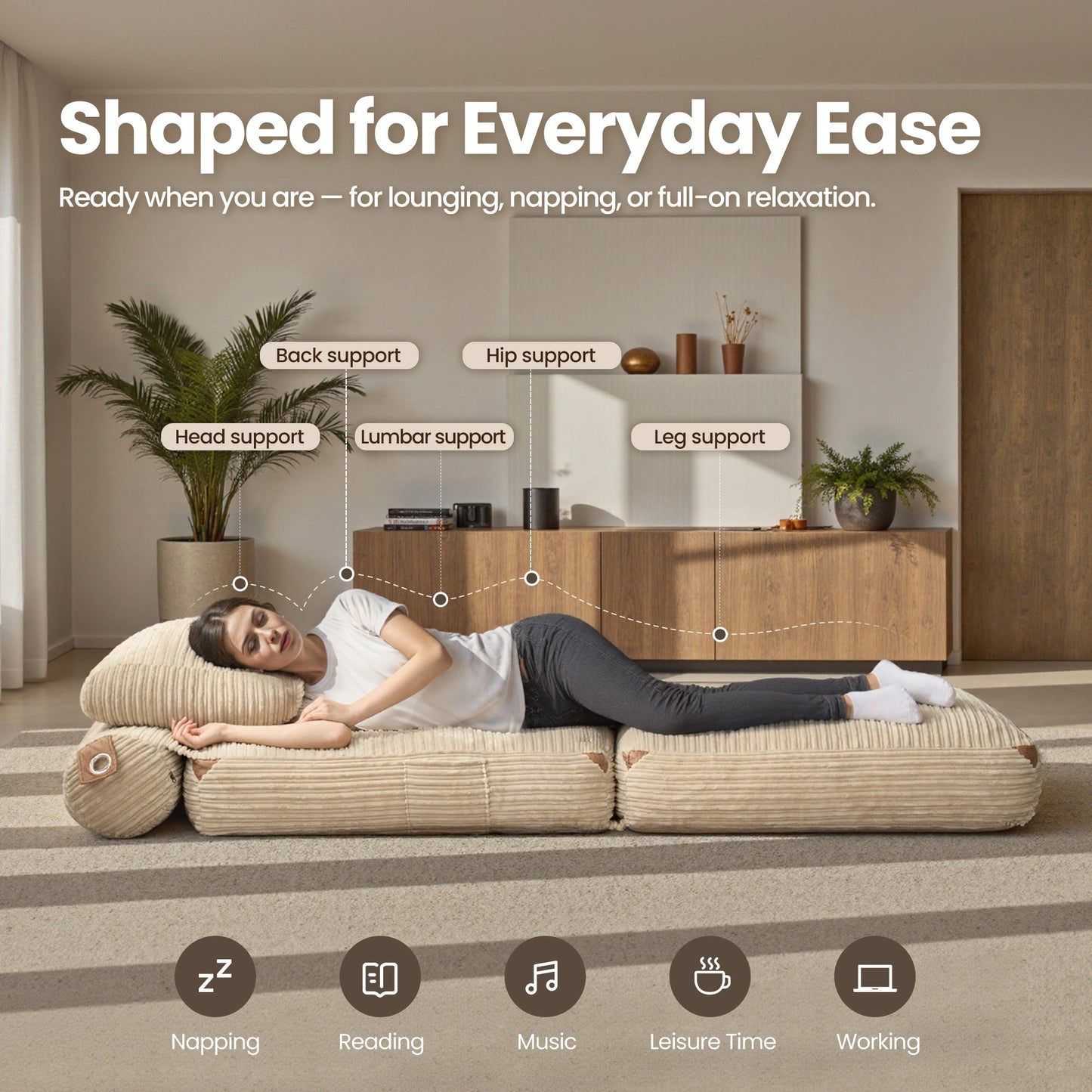 Bean Bag Bed Folding Sofa Bed – Convertible Sleeper Chair with Pillow & Back Support