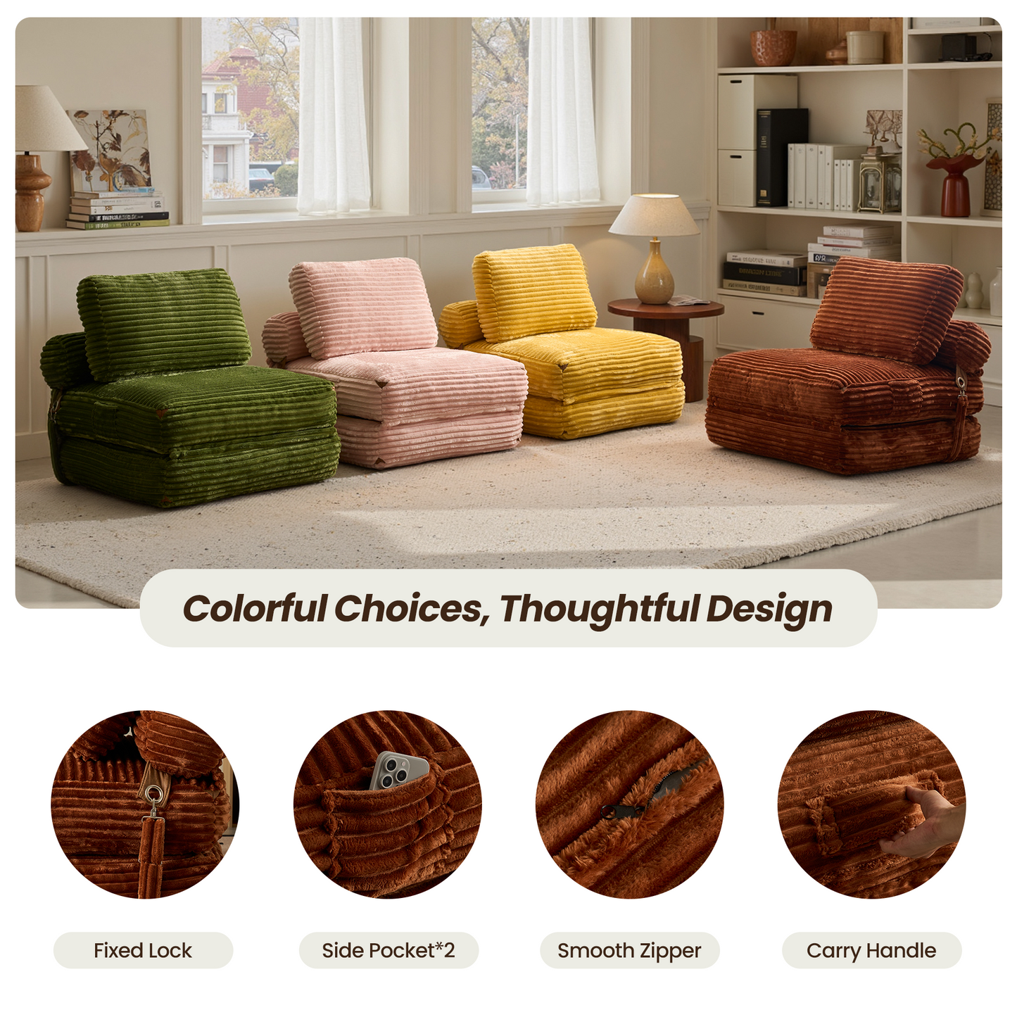 Bean Bag Bed Folding Sofa Bed – Convertible Sleeper Chair with Pillow & Back Support