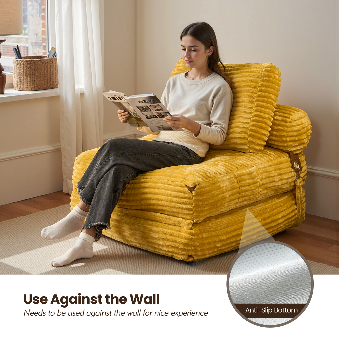 Bean Bag Bed Folding Sofa Bed – Convertible Sleeper Chair with Pillow & Back Support