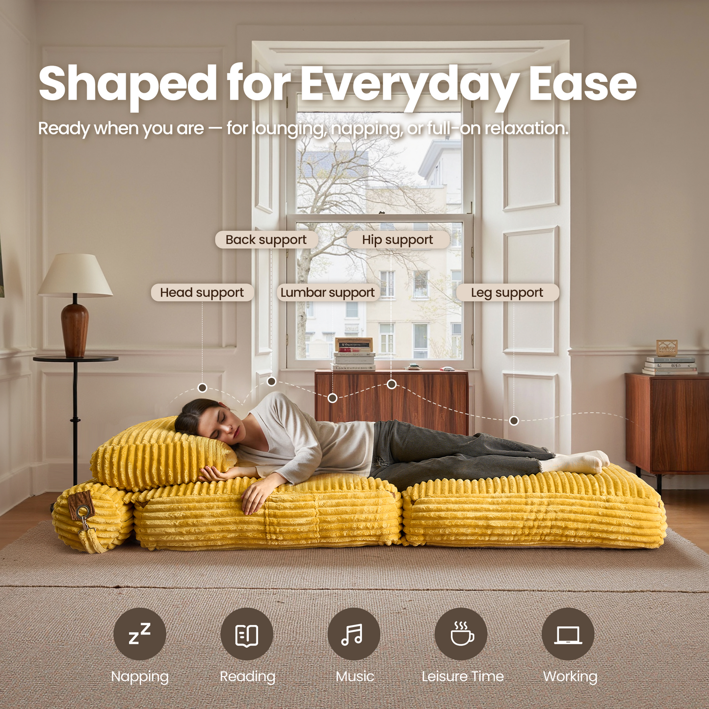 Bean Bag Bed Folding Sofa Bed – Convertible Sleeper Chair with Pillow & Back Support