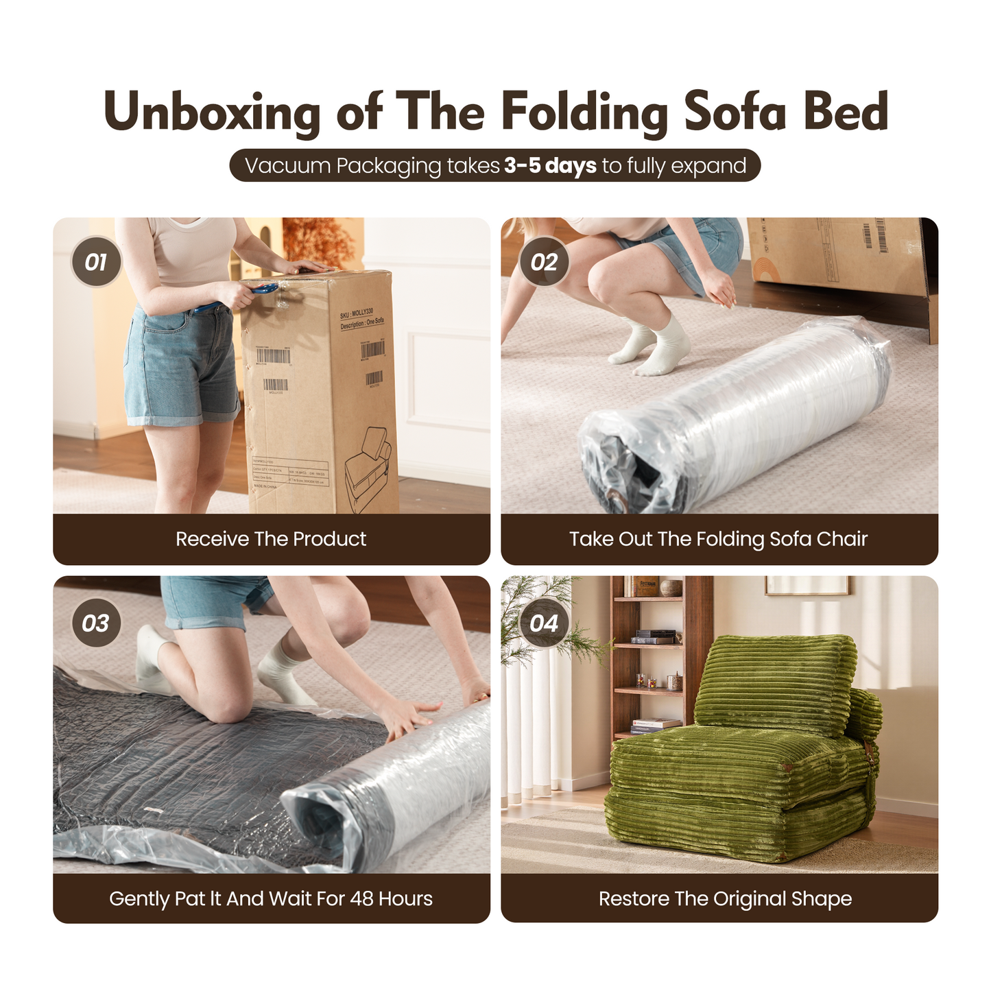 Bean Bag Bed Folding Sofa Bed – Convertible Sleeper Chair with Pillow & Back Support