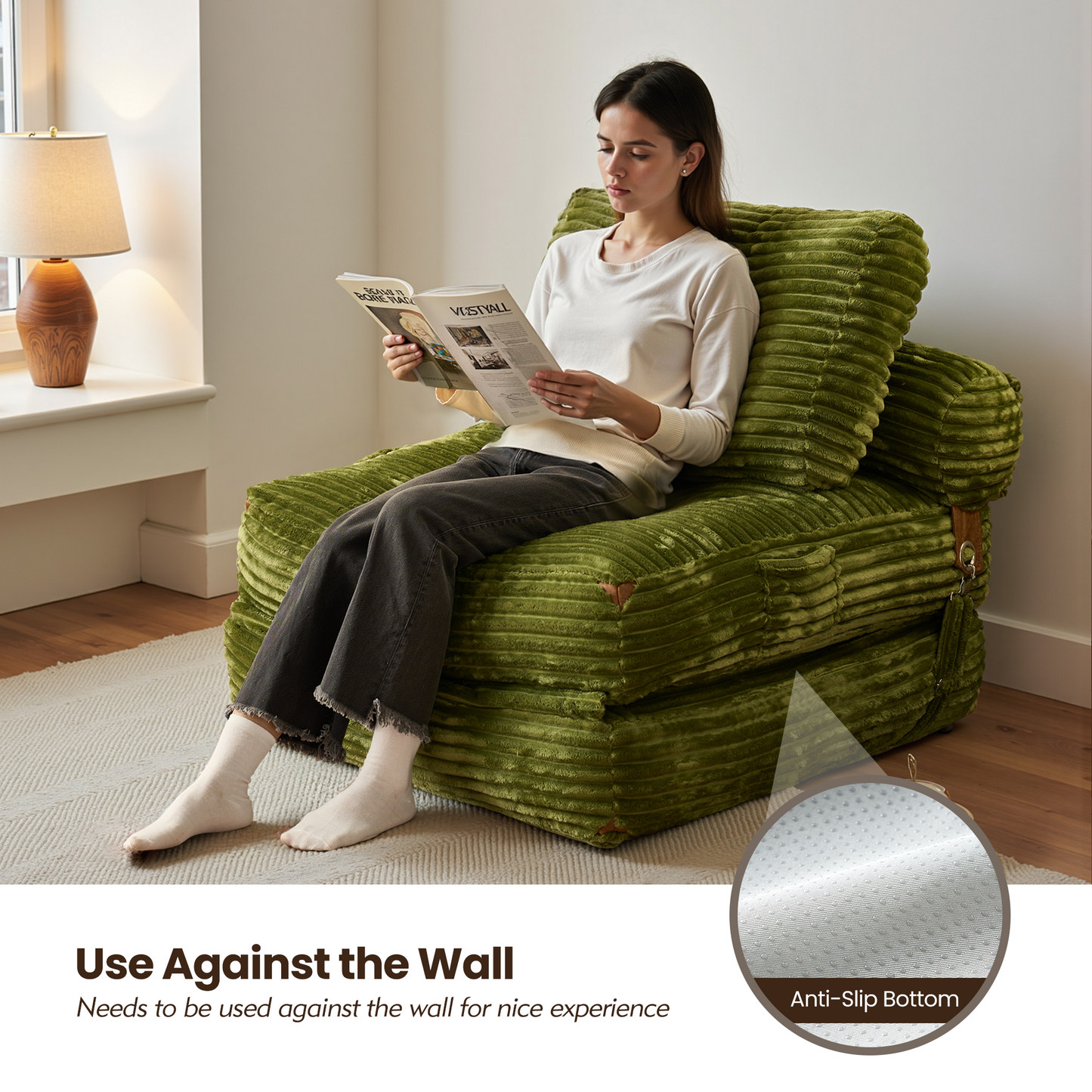 Bean Bag Bed Folding Sofa Bed – Convertible Sleeper Chair with Pillow & Back Support