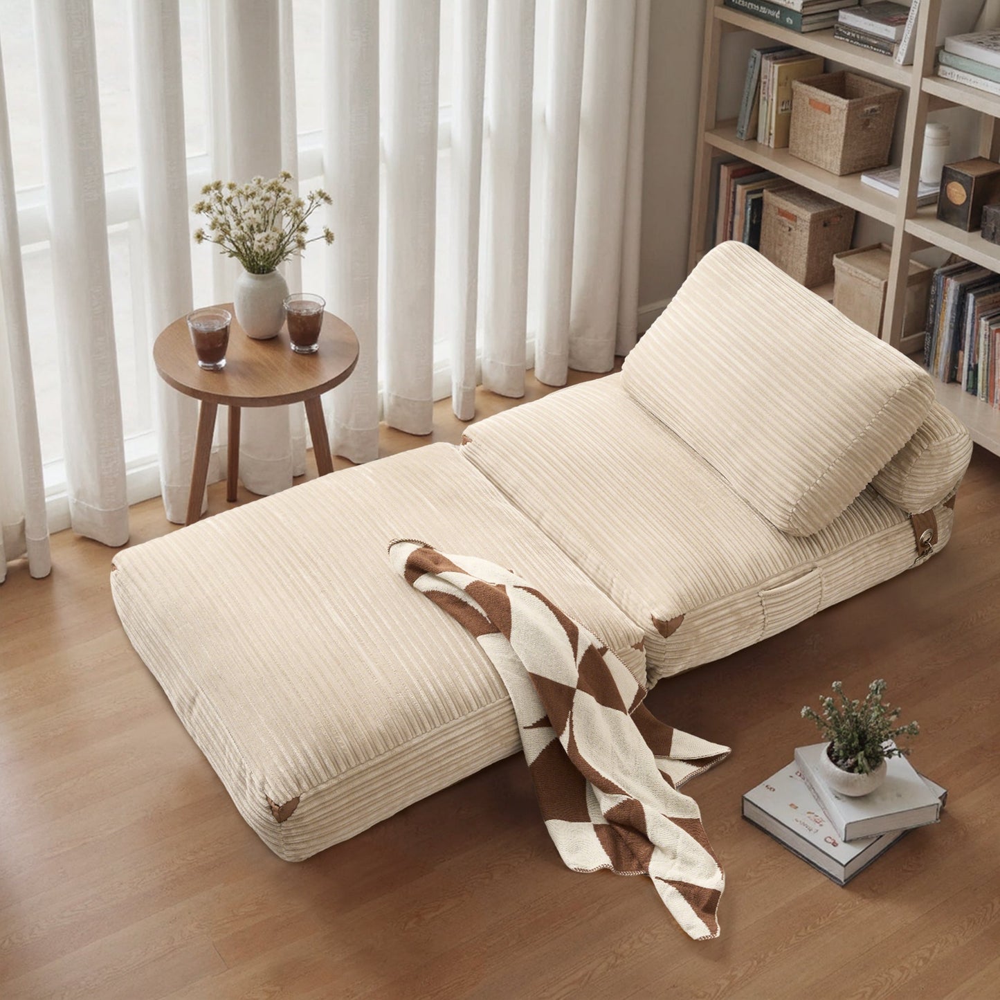 Bean Bag Bed Folding Sofa Bed – Convertible Sleeper Chair with Pillow & Back Support