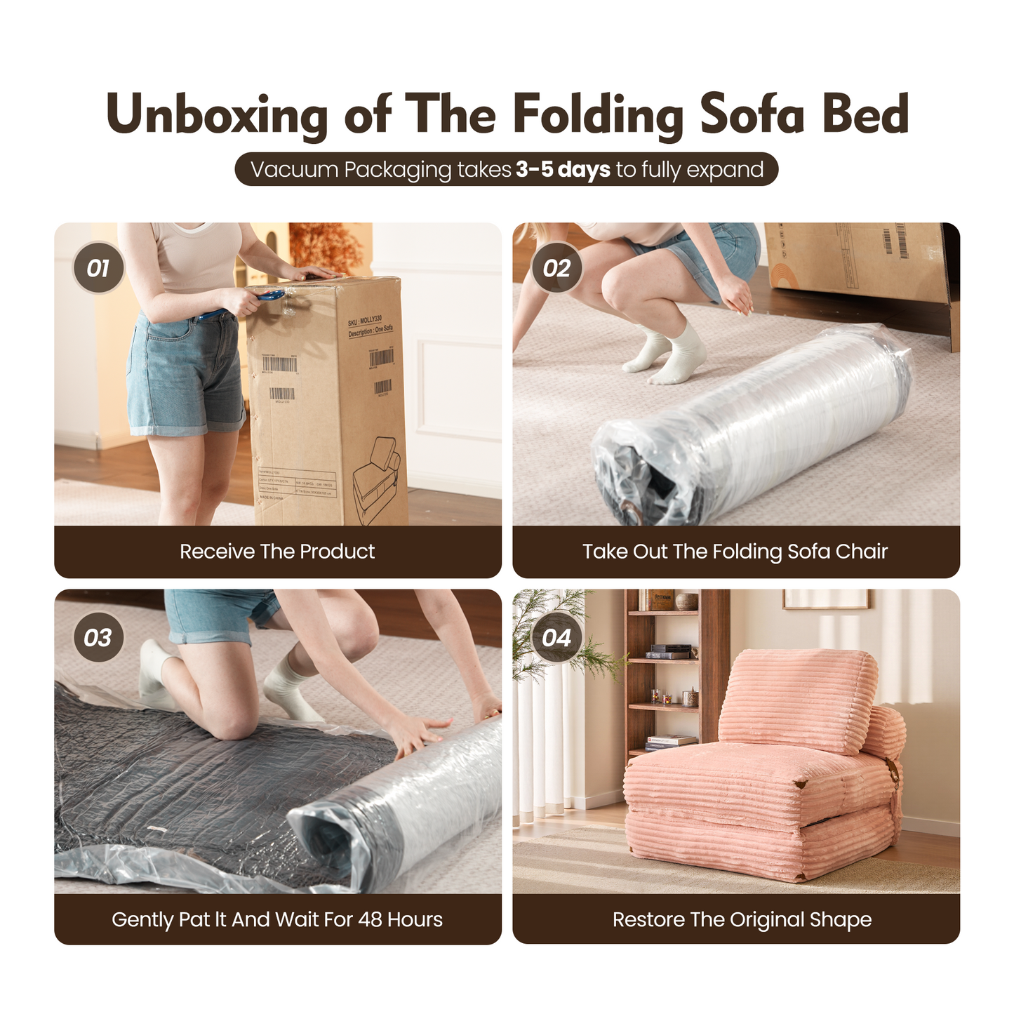 Bean Bag Bed Folding Sofa Bed – Convertible Sleeper Chair with Pillow & Back Support