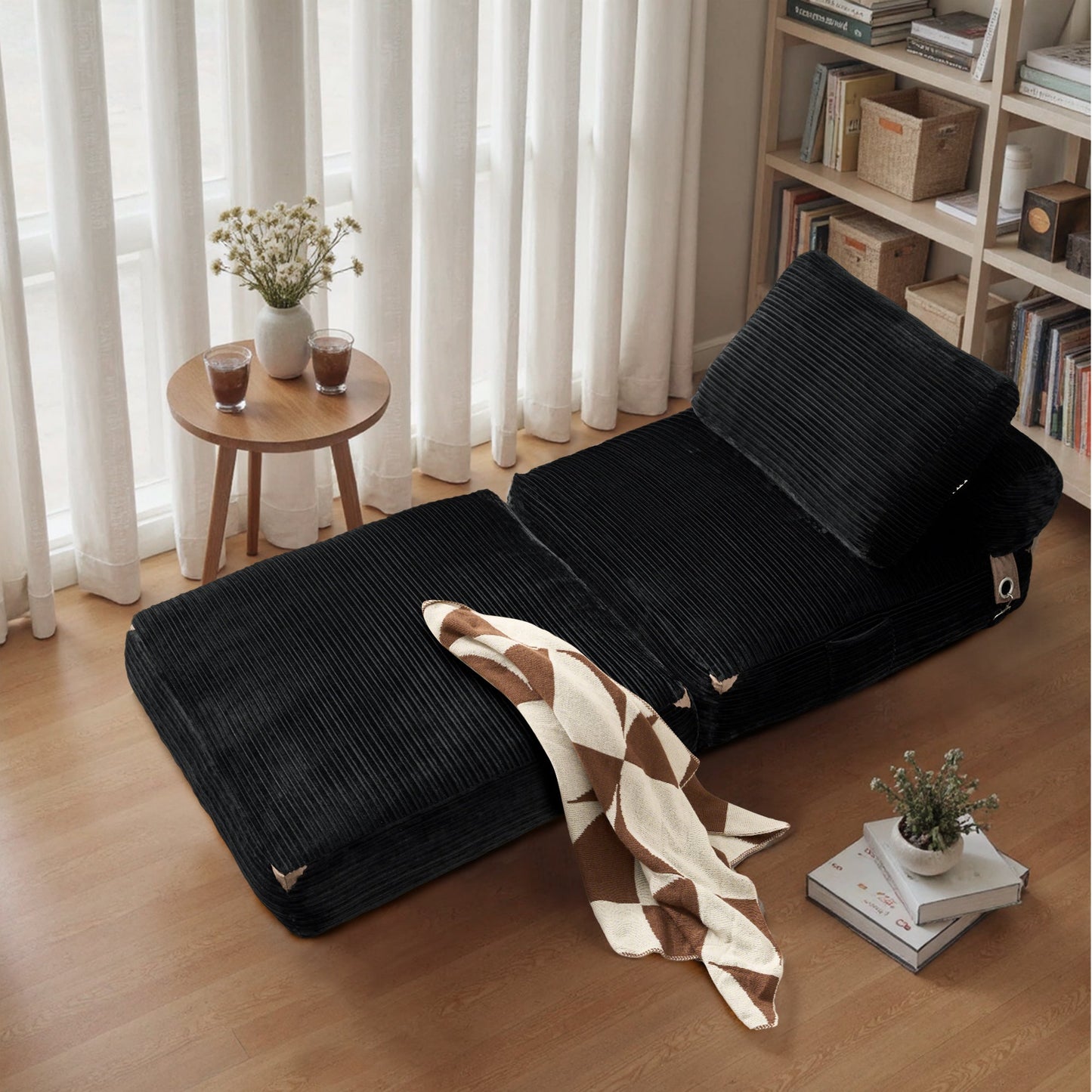 Bean Bag Bed Folding Sofa Bed – Convertible Sleeper Chair with Pillow & Back Support