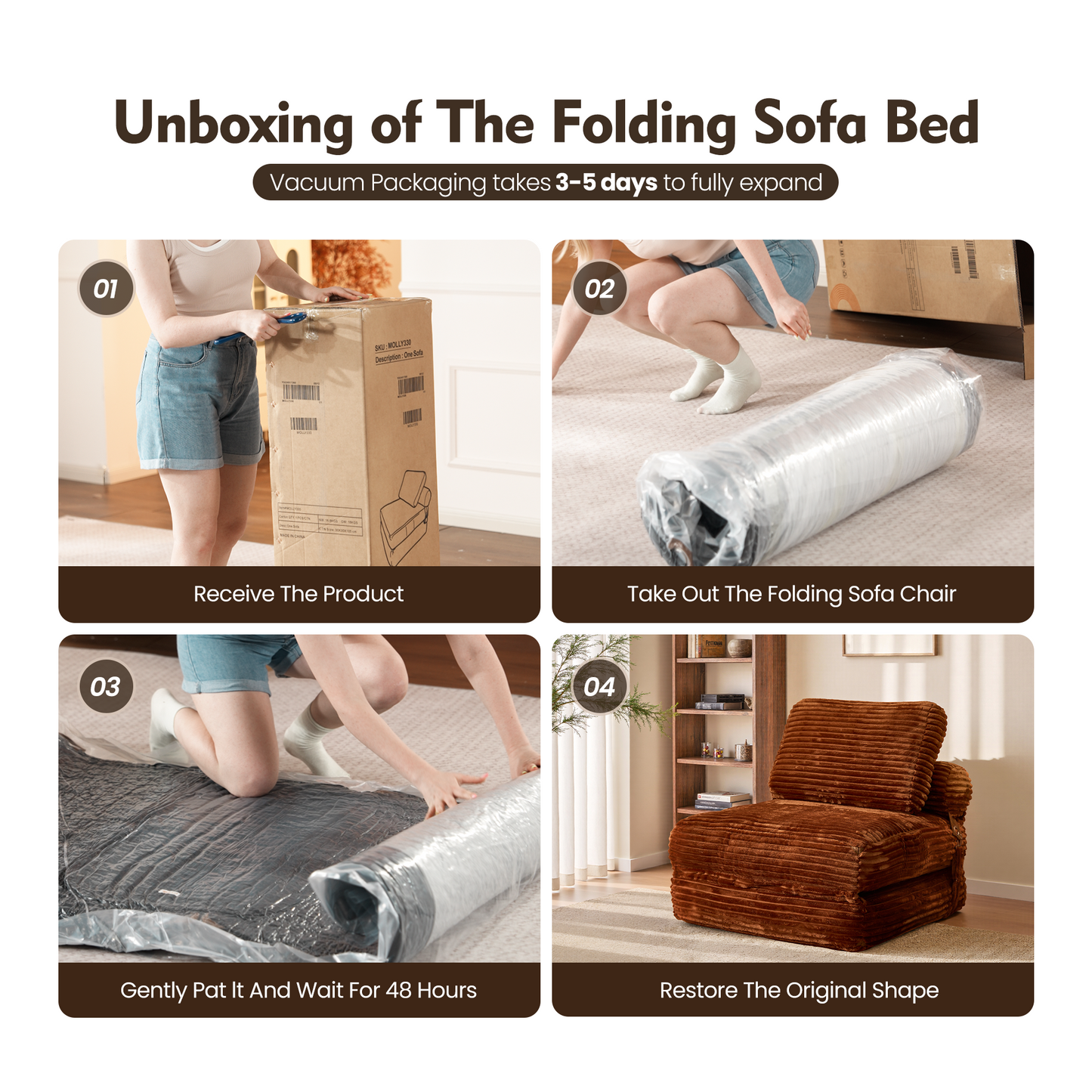 Bean Bag Bed Folding Sofa Bed – Convertible Sleeper Chair with Pillow & Back Support