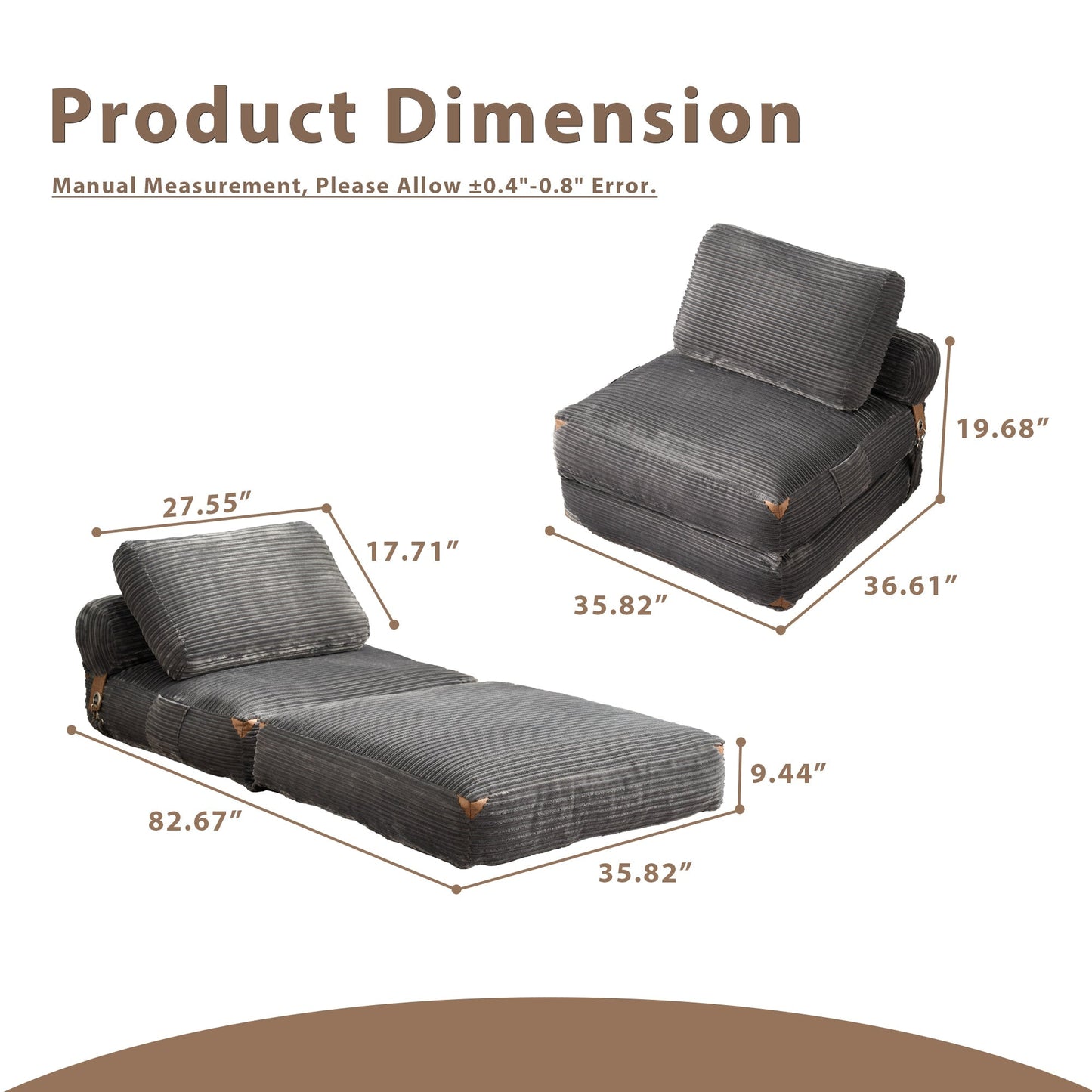 Bean Bag Bed Folding Sofa Bed – Convertible Sleeper Chair with Pillow & Back Support