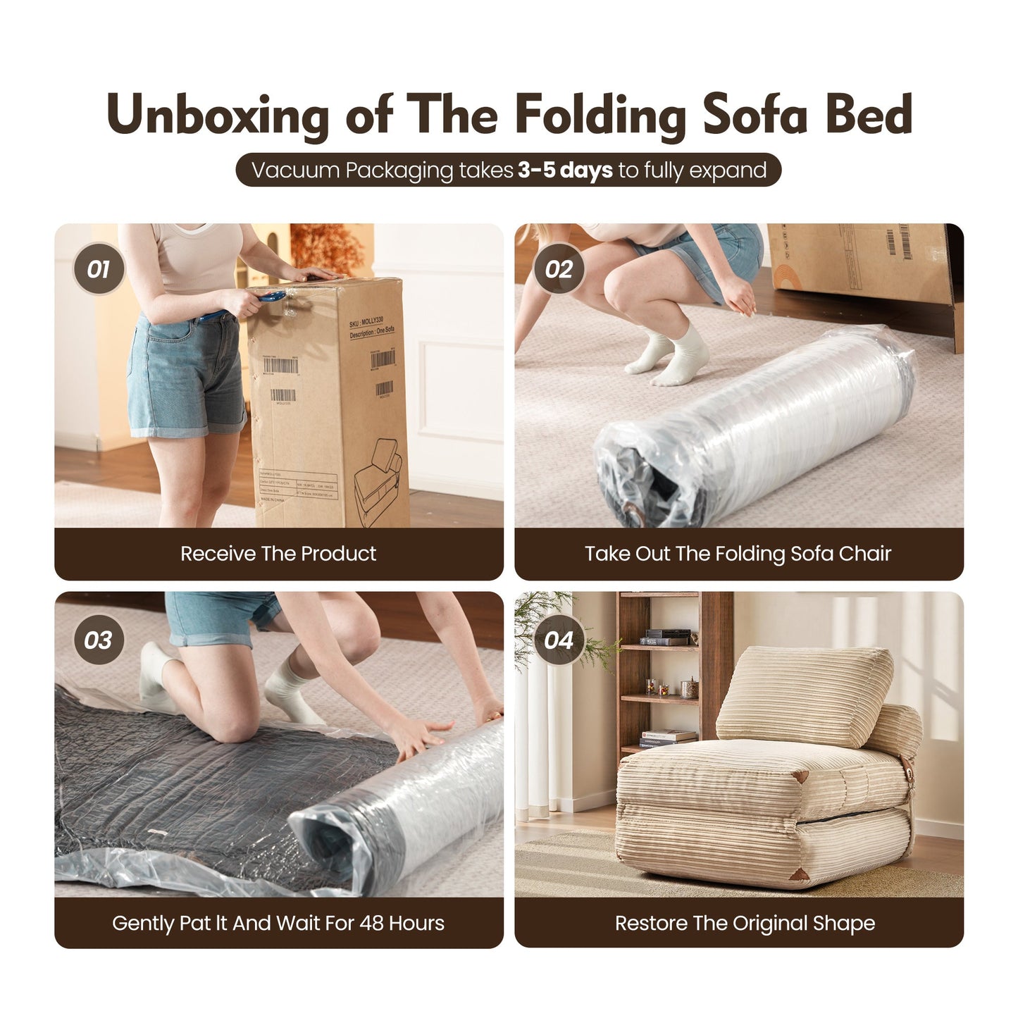 Bean Bag Bed Folding Sofa Bed – Convertible Sleeper Chair with Pillow & Back Support
