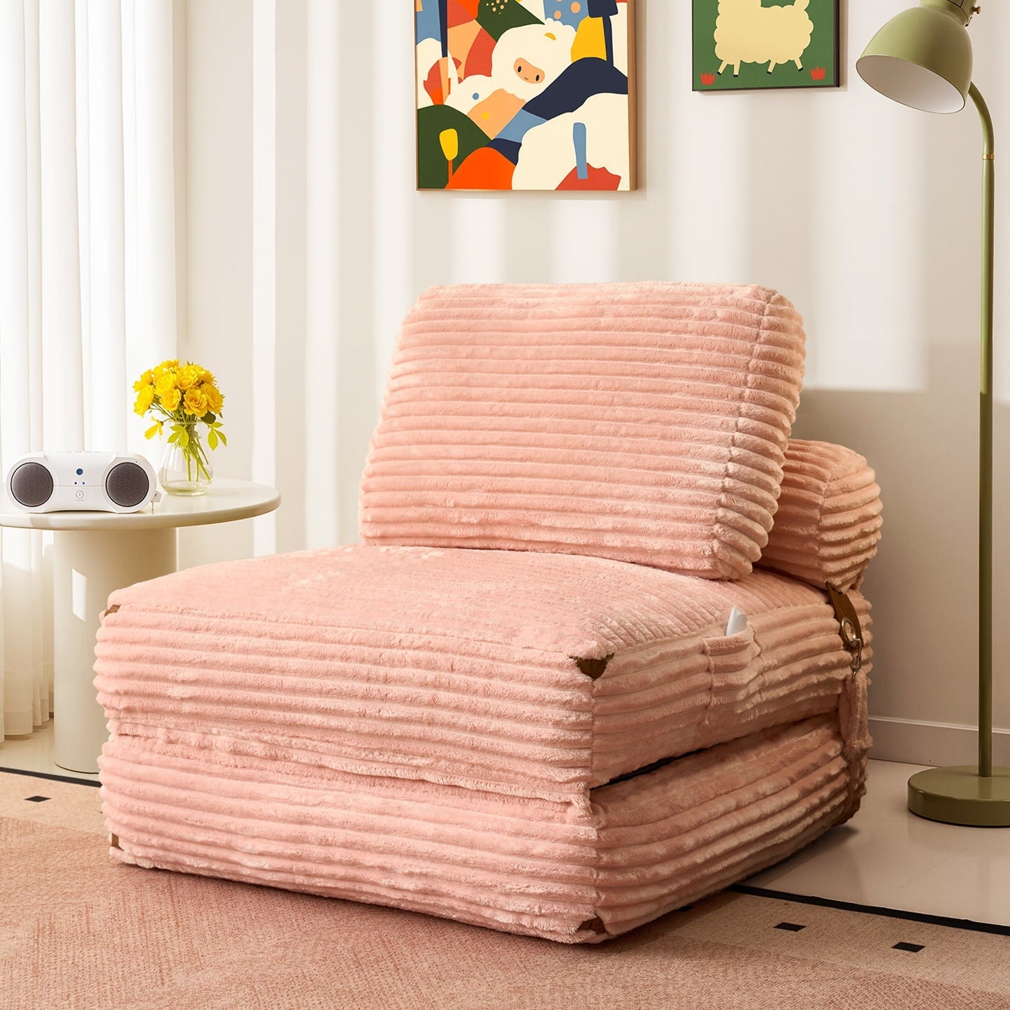 Bean Bag Bed Folding Sofa Bed – Convertible Sleeper Chair with Pillow & Back Support