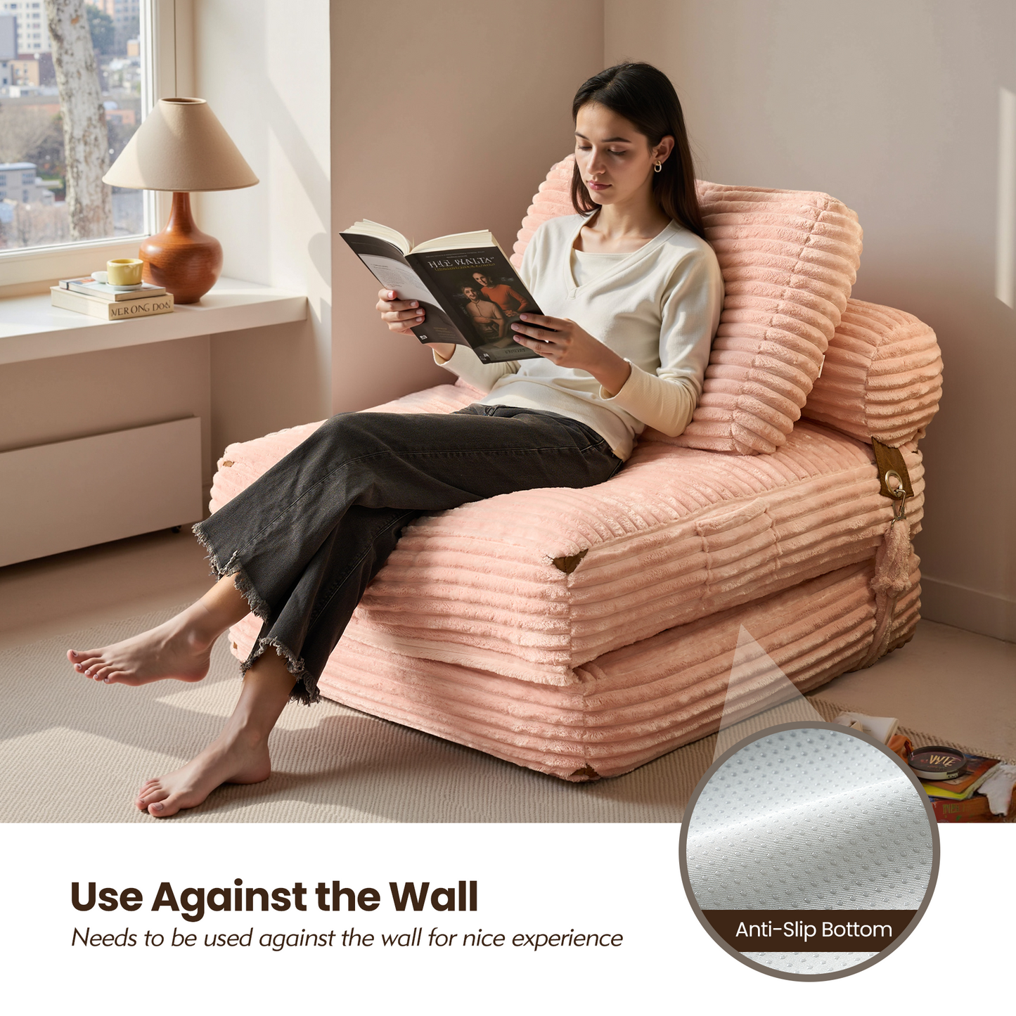 Bean Bag Bed Folding Sofa Bed – Convertible Sleeper Chair with Pillow & Back Support