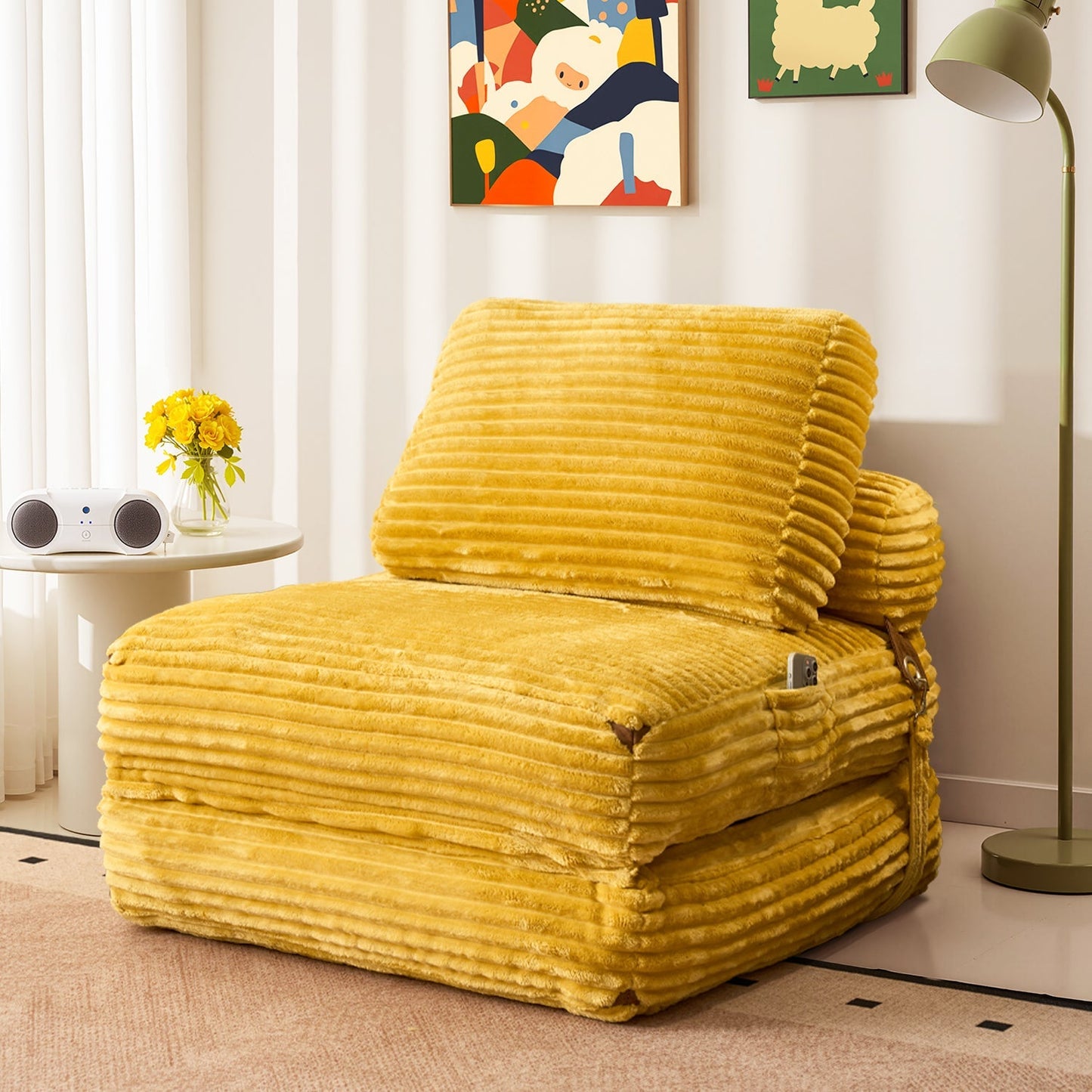 Bean Bag Bed Folding Sofa Bed – Convertible Sleeper Chair with Pillow & Back Support